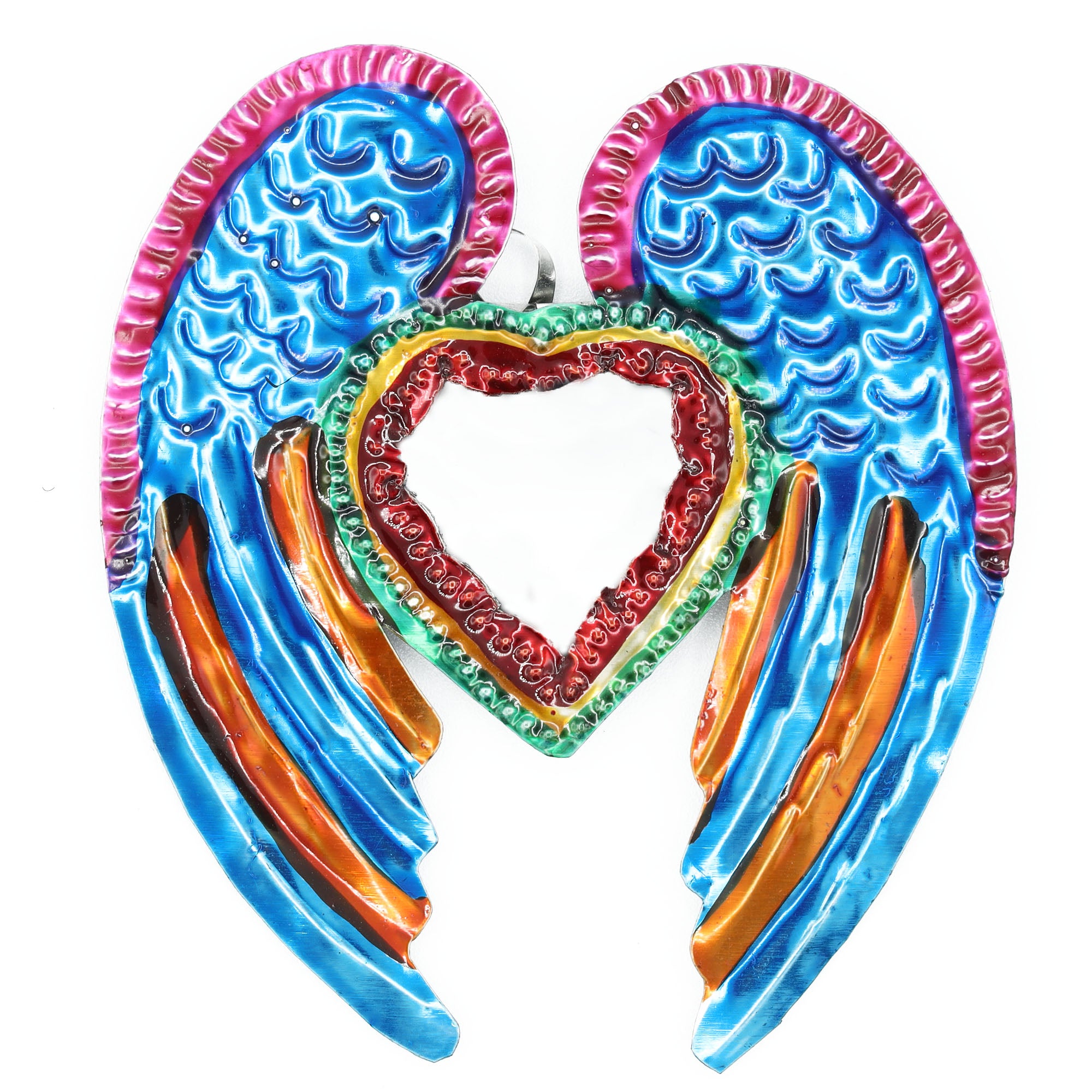 Medium Mexican Winged Milagro Tin Heart with Mirror