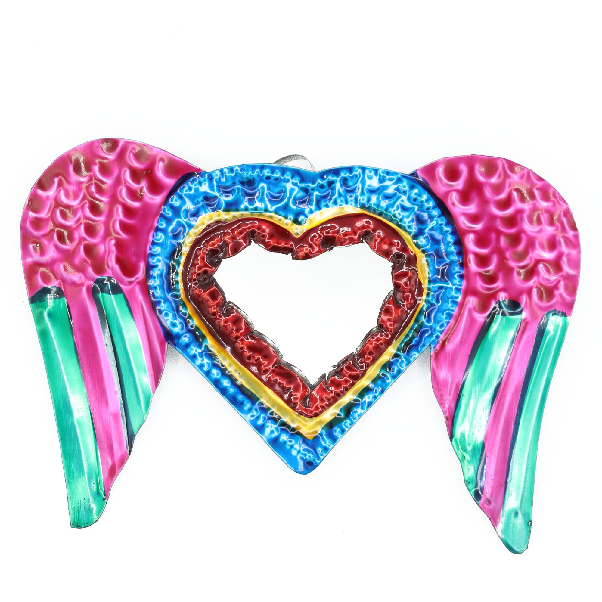 Medium Mexican Winged Milagro Tin Heart with Mirror
