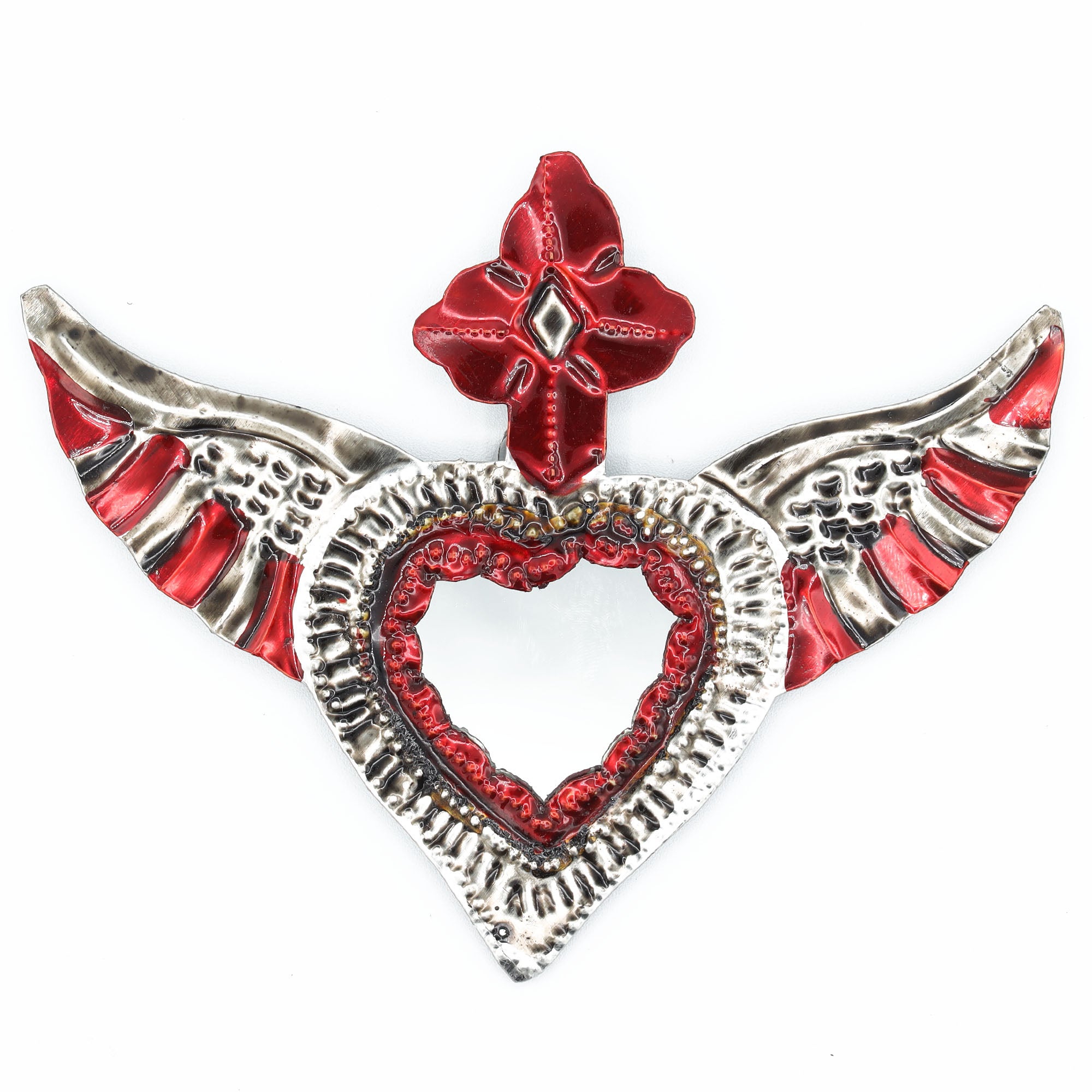 Medium Mexican Winged Milagro Tin Heart with Mirror