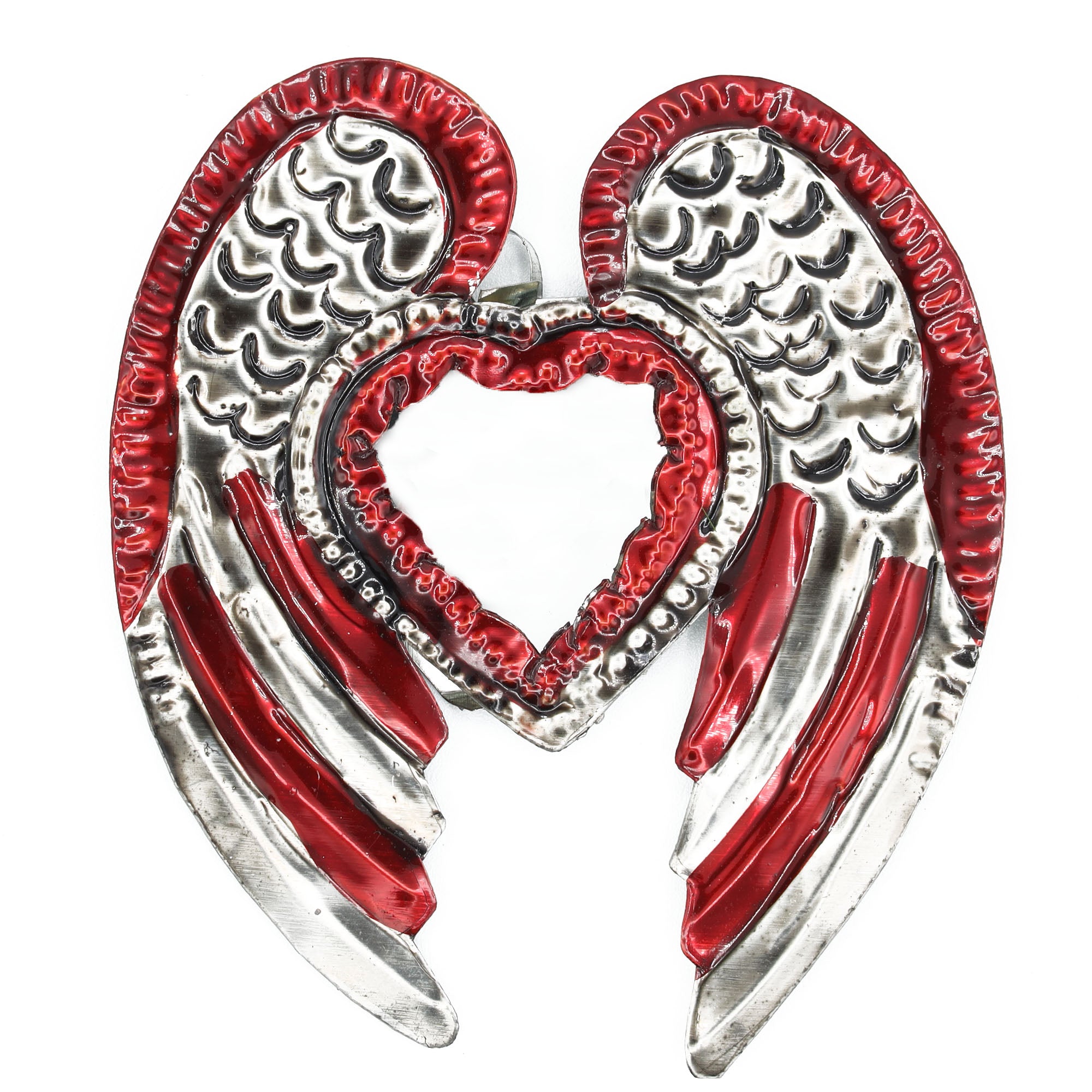 Medium Mexican Winged Milagro Tin Heart with Mirror