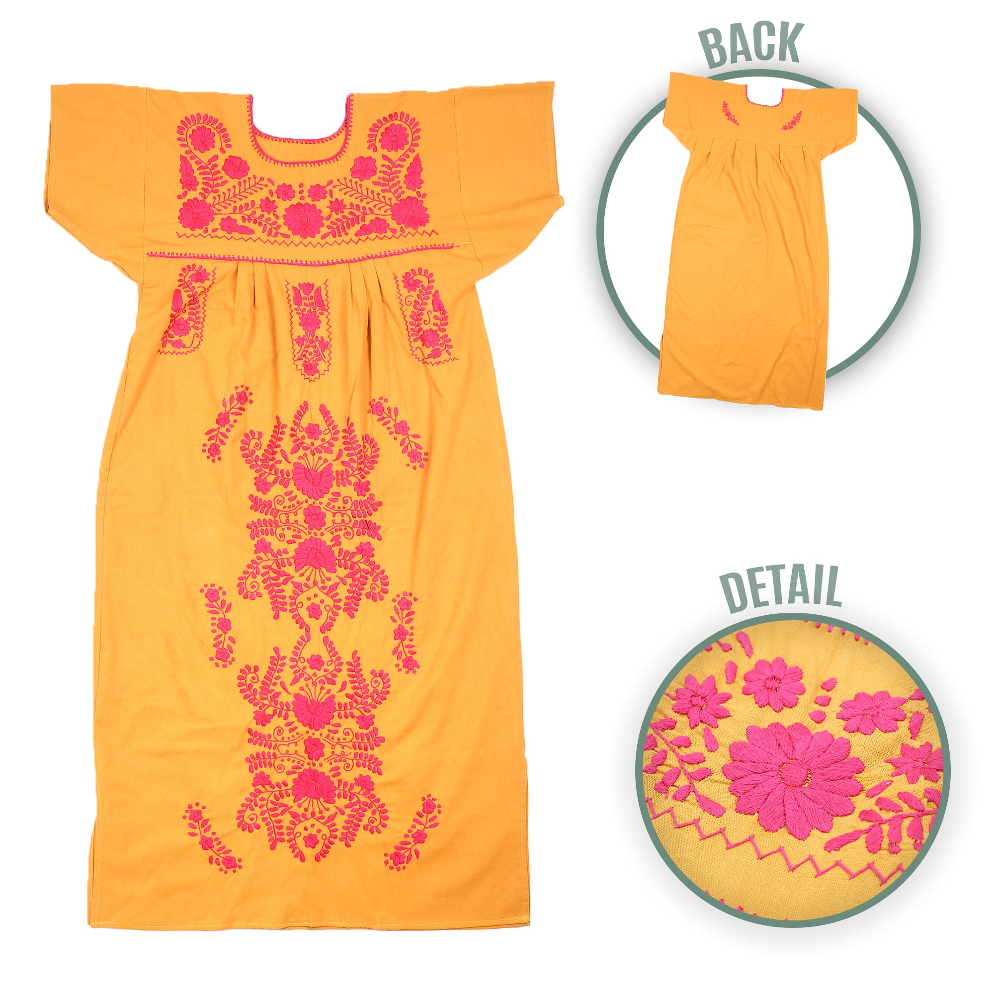 Chilac Floral Embroidered Mexican Long Dress