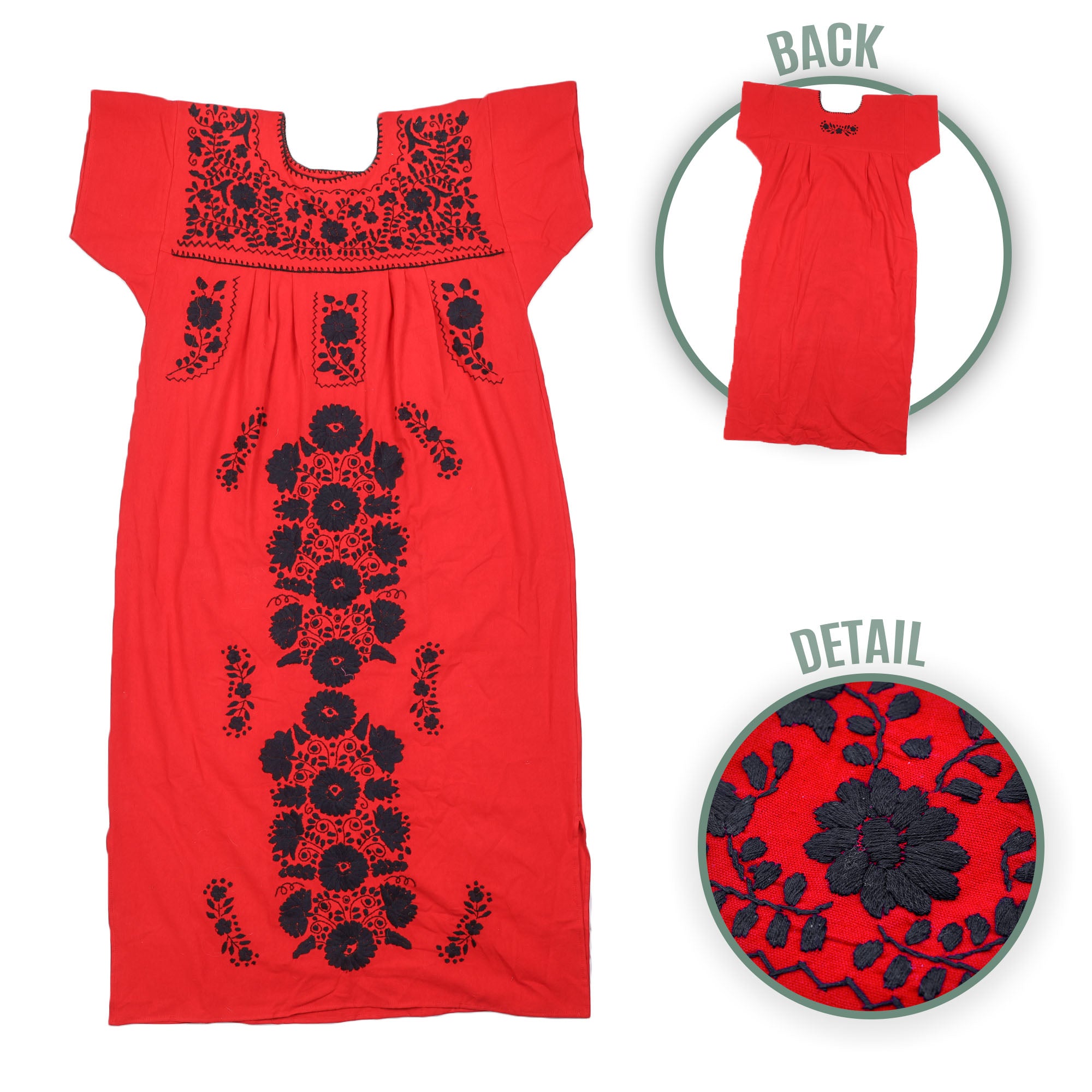 Chilac Floral Embroidered Mexican Long Dress