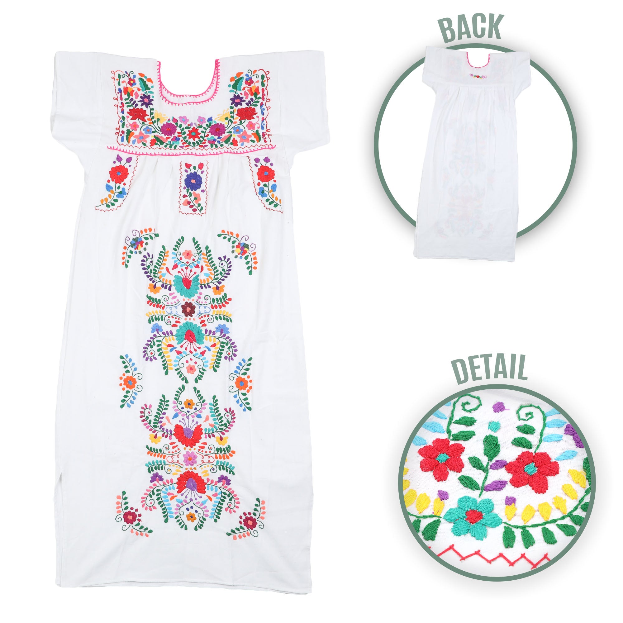 Chilac Floral Embroidered Mexican Long Dress