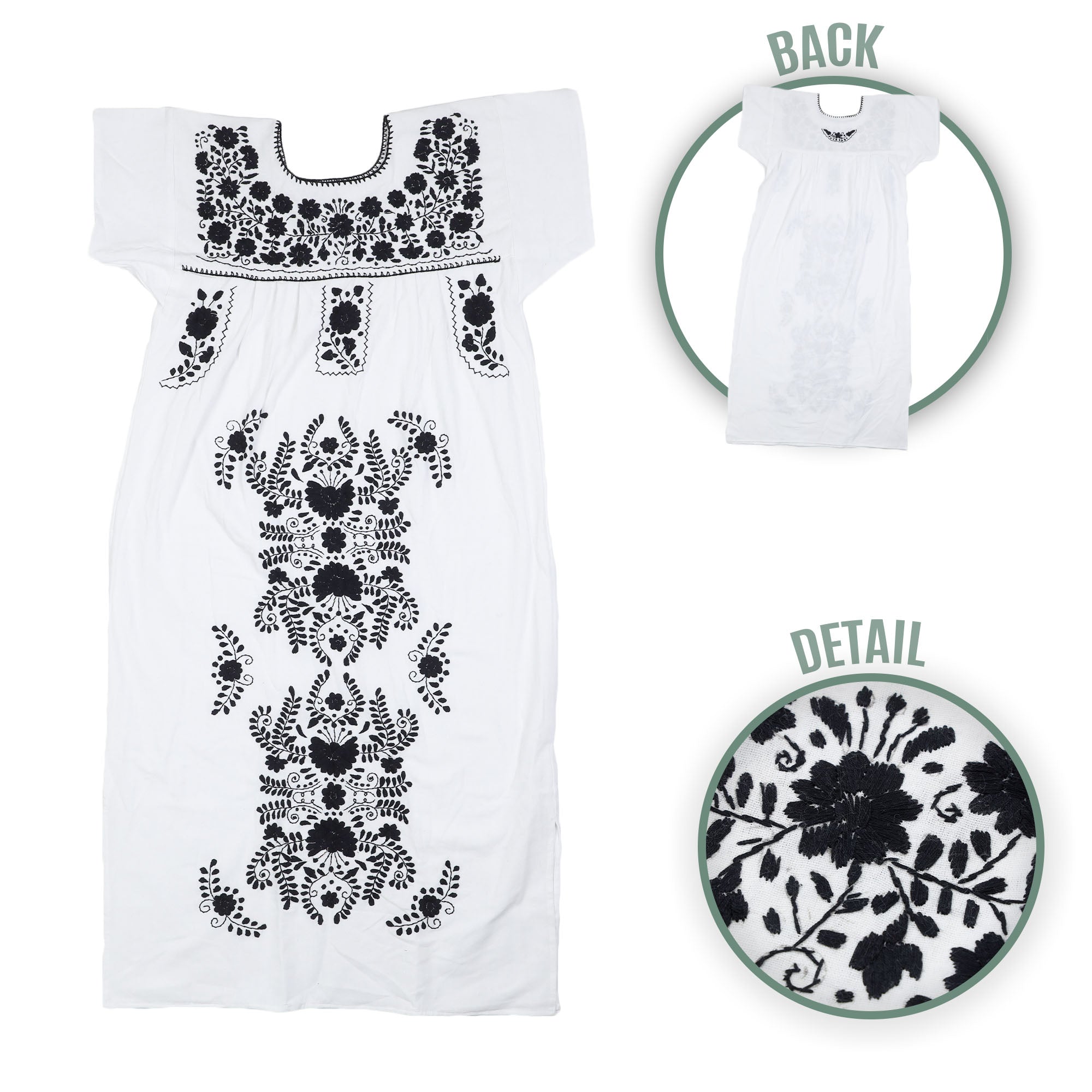 Chilac Floral Embroidered Mexican Long Dress