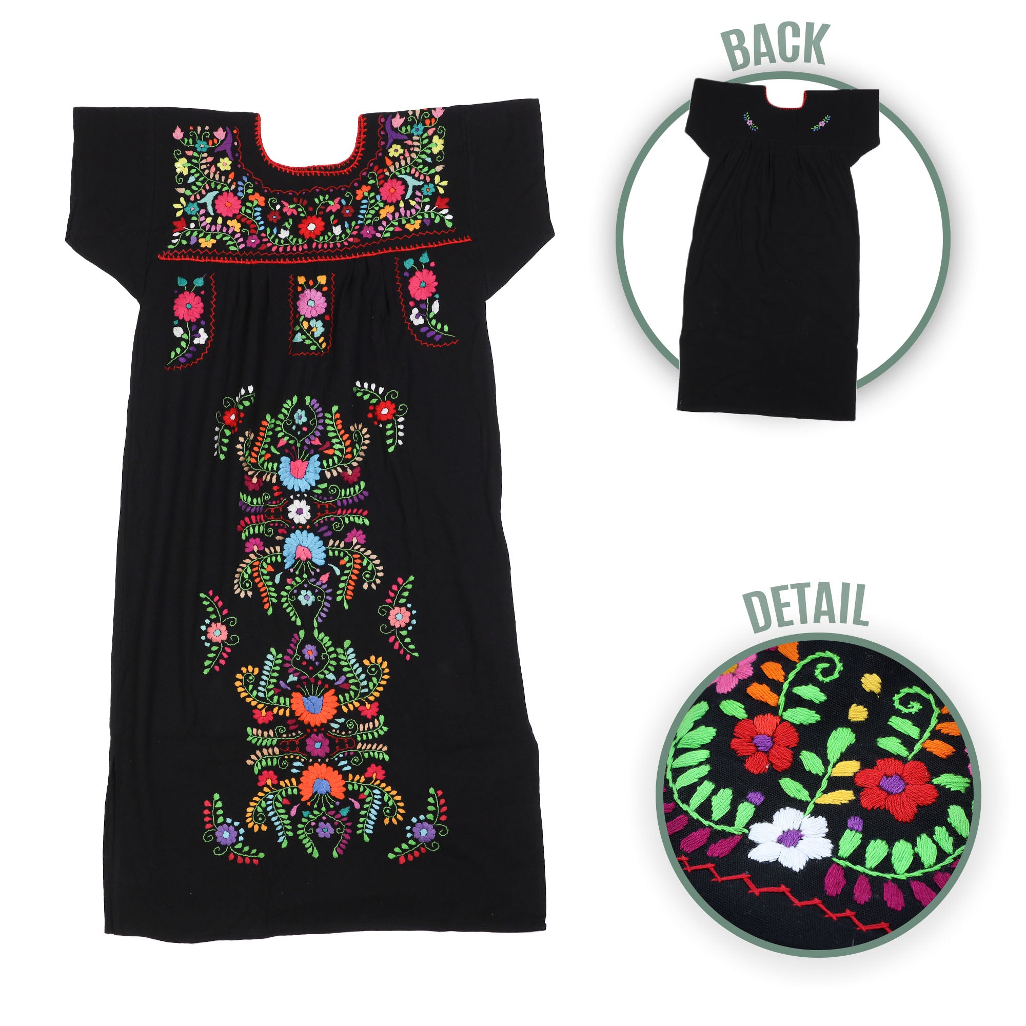 Chilac Floral Embroidered Mexican Long Dress