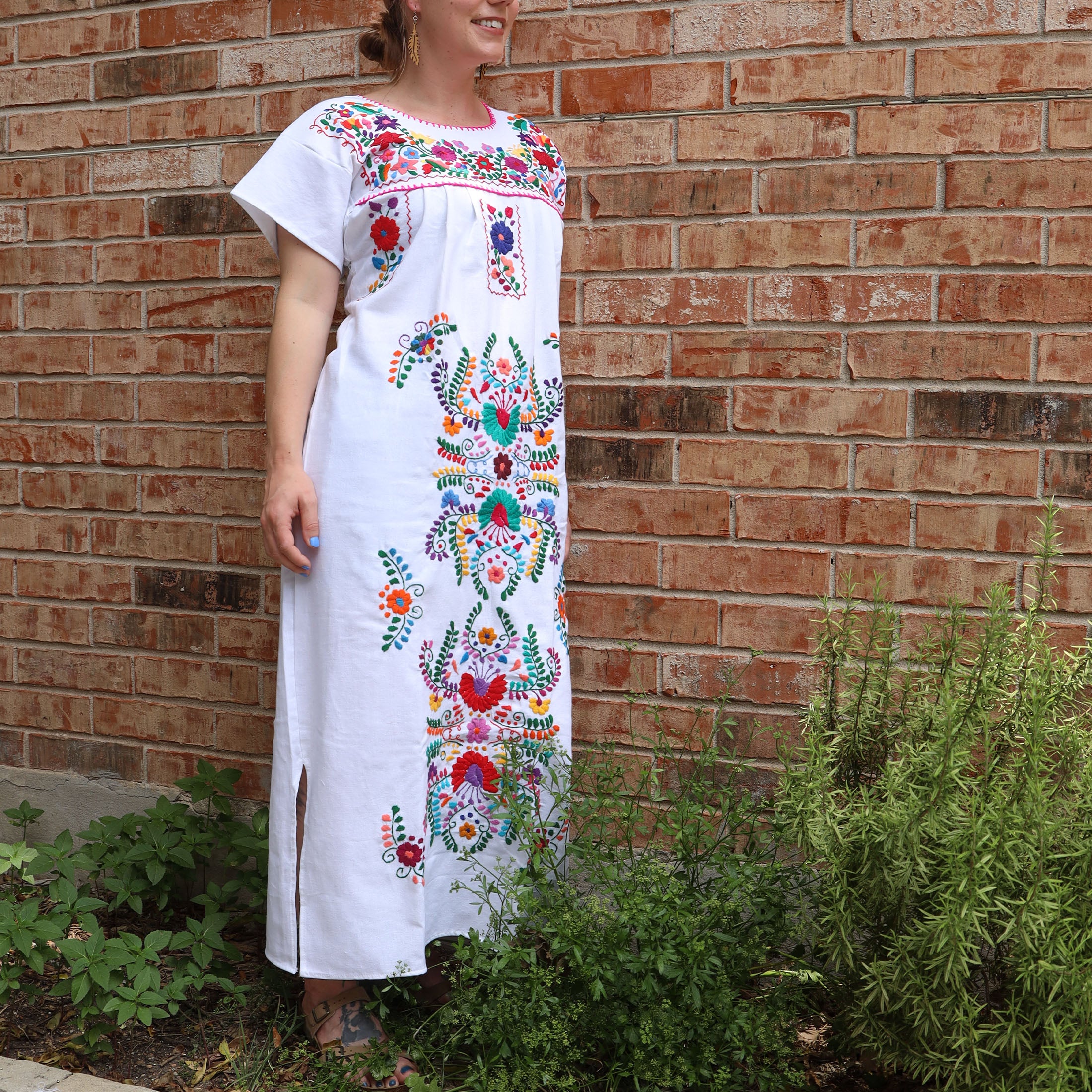Chilac Floral Embroidered Mexican Long Dress