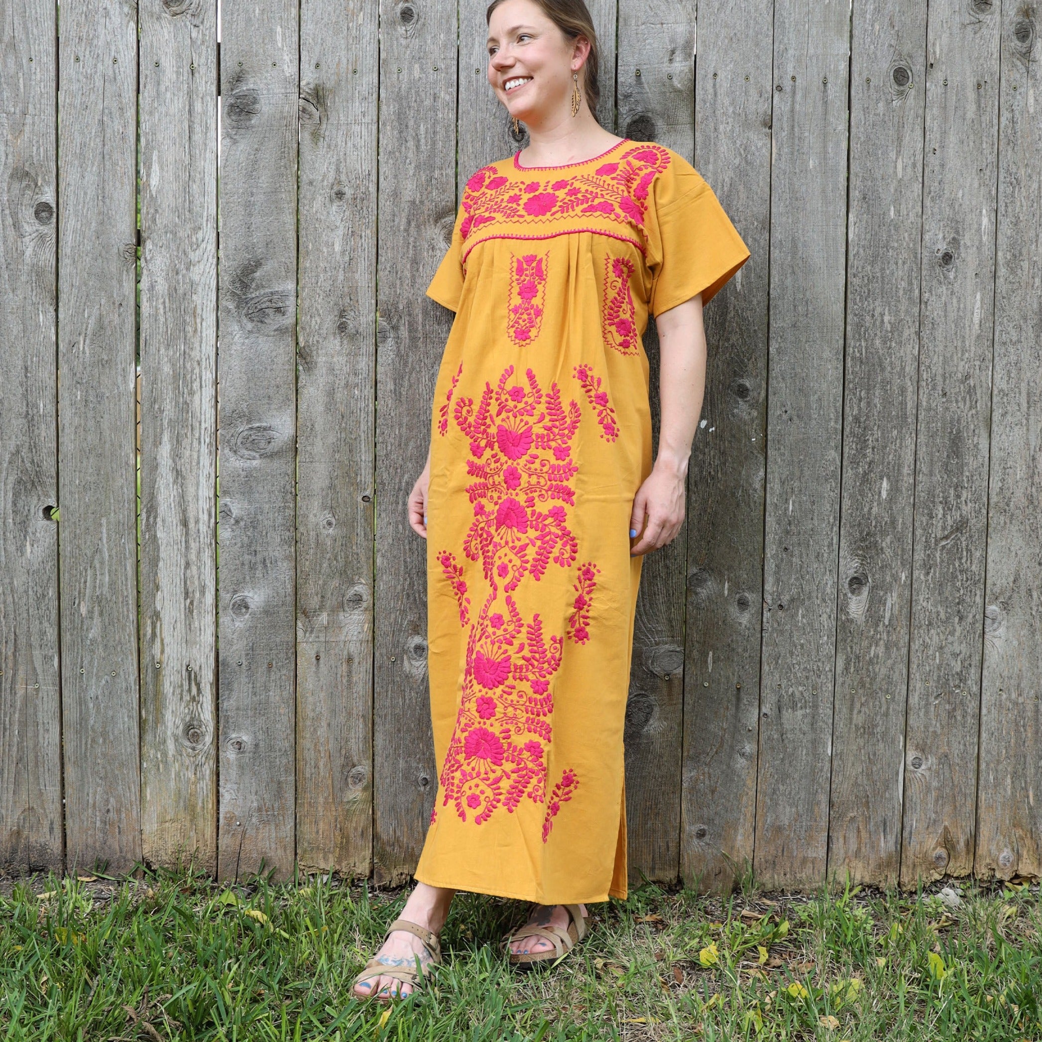 Chilac Floral Embroidered Mexican Long Dress