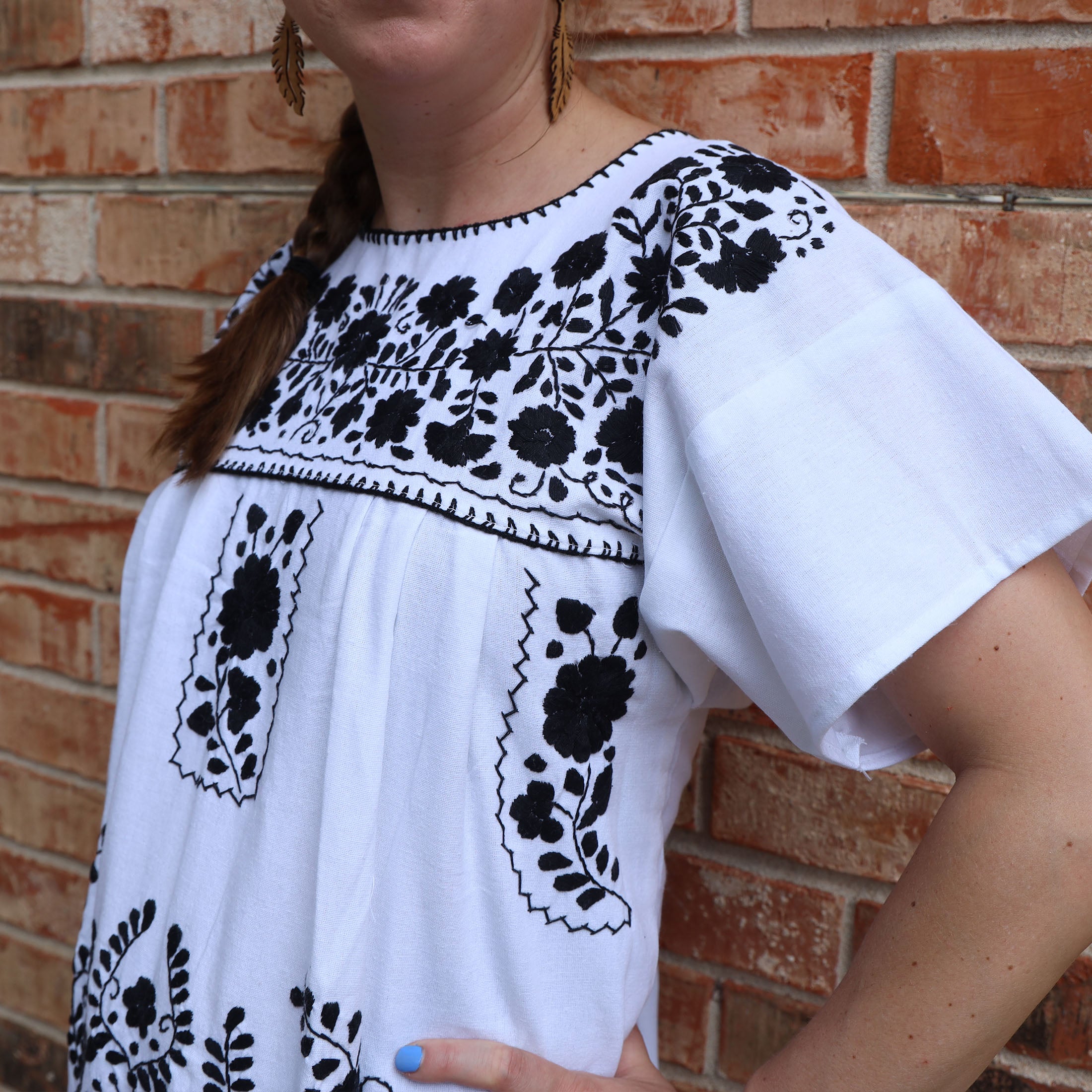 Chilac Floral Embroidered Mexican Long Dress