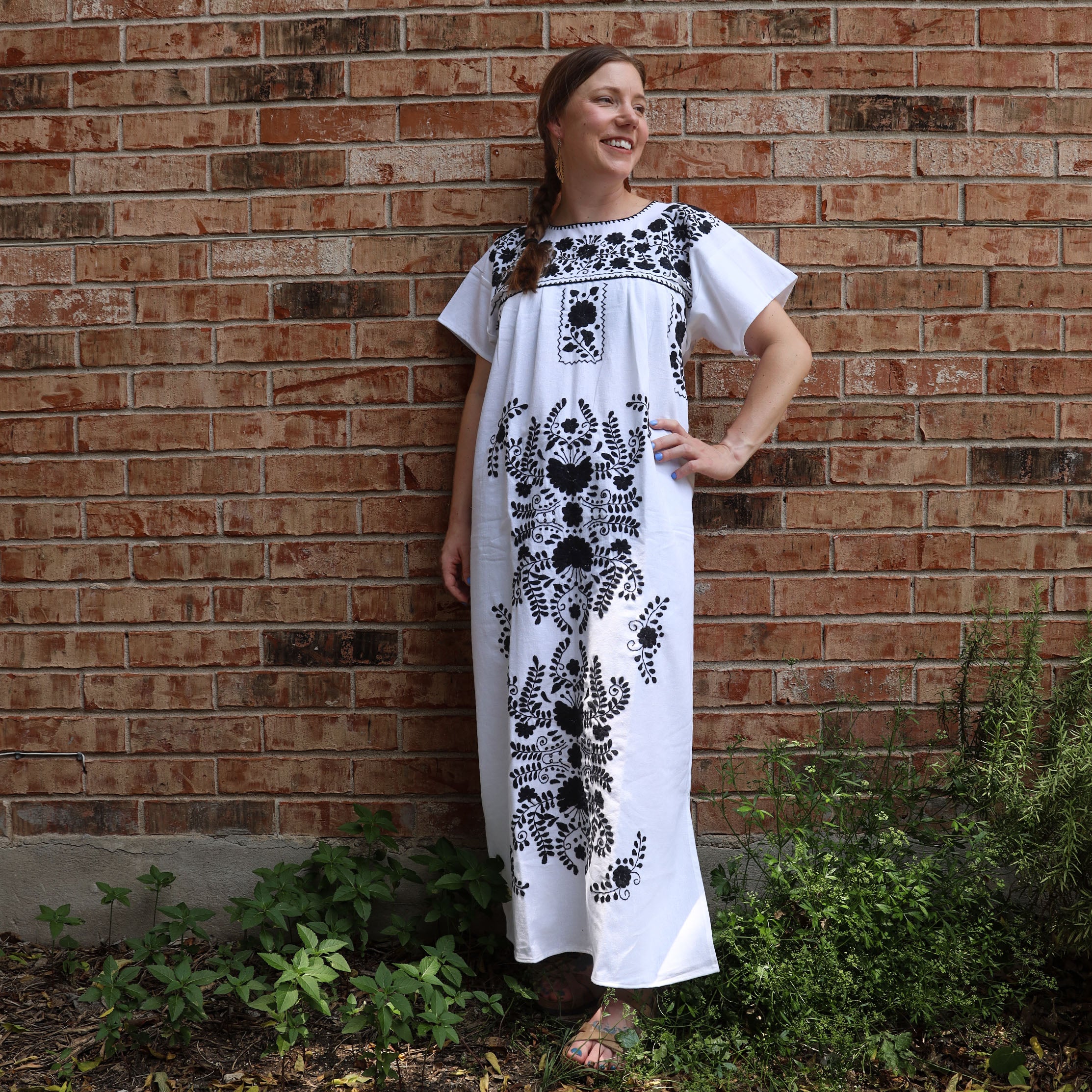 Chilac Floral Embroidered Mexican Long Dress