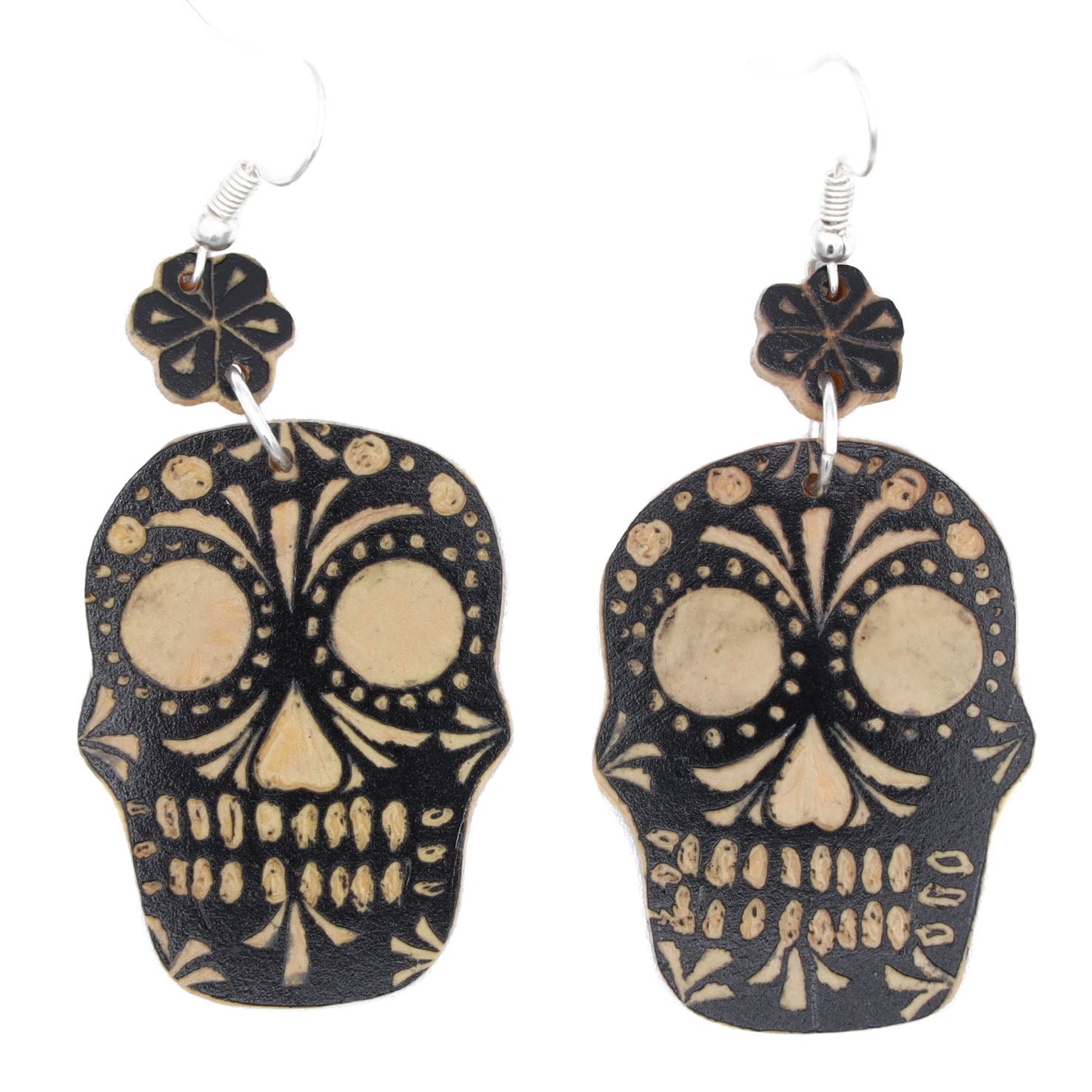 Jícara Hand Carved Sugar Skull Earrings