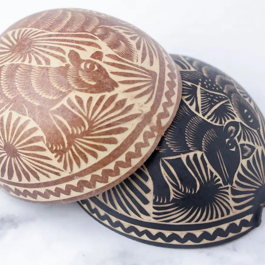 Hand-Carved Mezcal Gourd, or Jícara with Natural Base