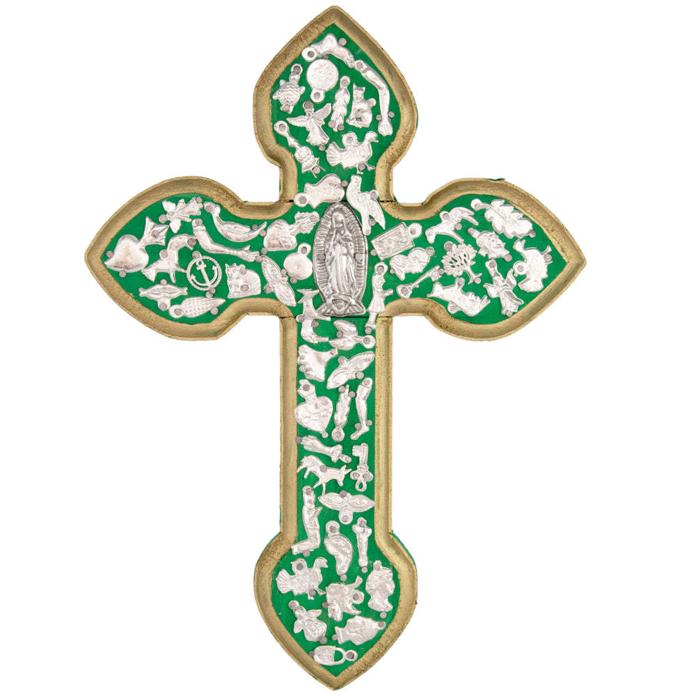 Wooden Wall Cross with Milagritos, Large