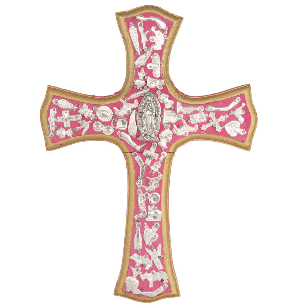Wooden Wall Cross with Milagritos, Large