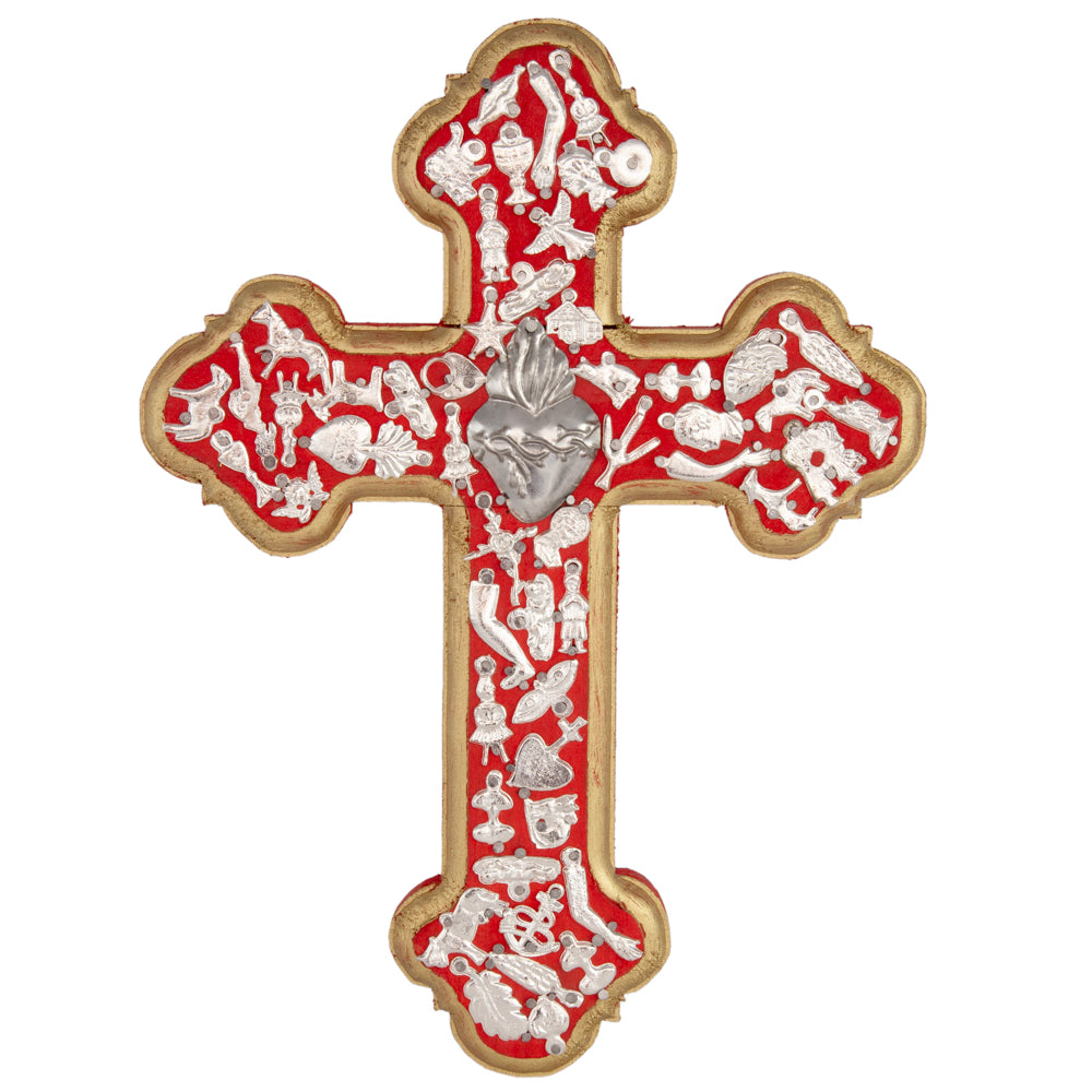Wooden Wall Cross with Milagritos, Large