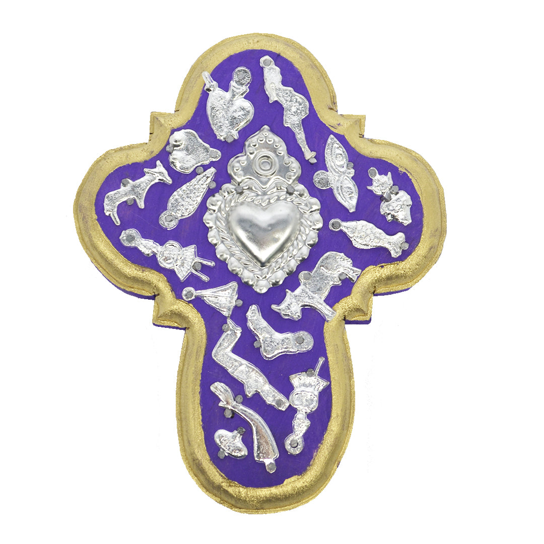 Wooden Wall Cross with Milagritos, Small