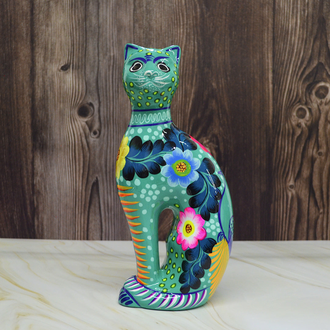 Hand-Painted Xalitla Cat Piggybank Sculpture
