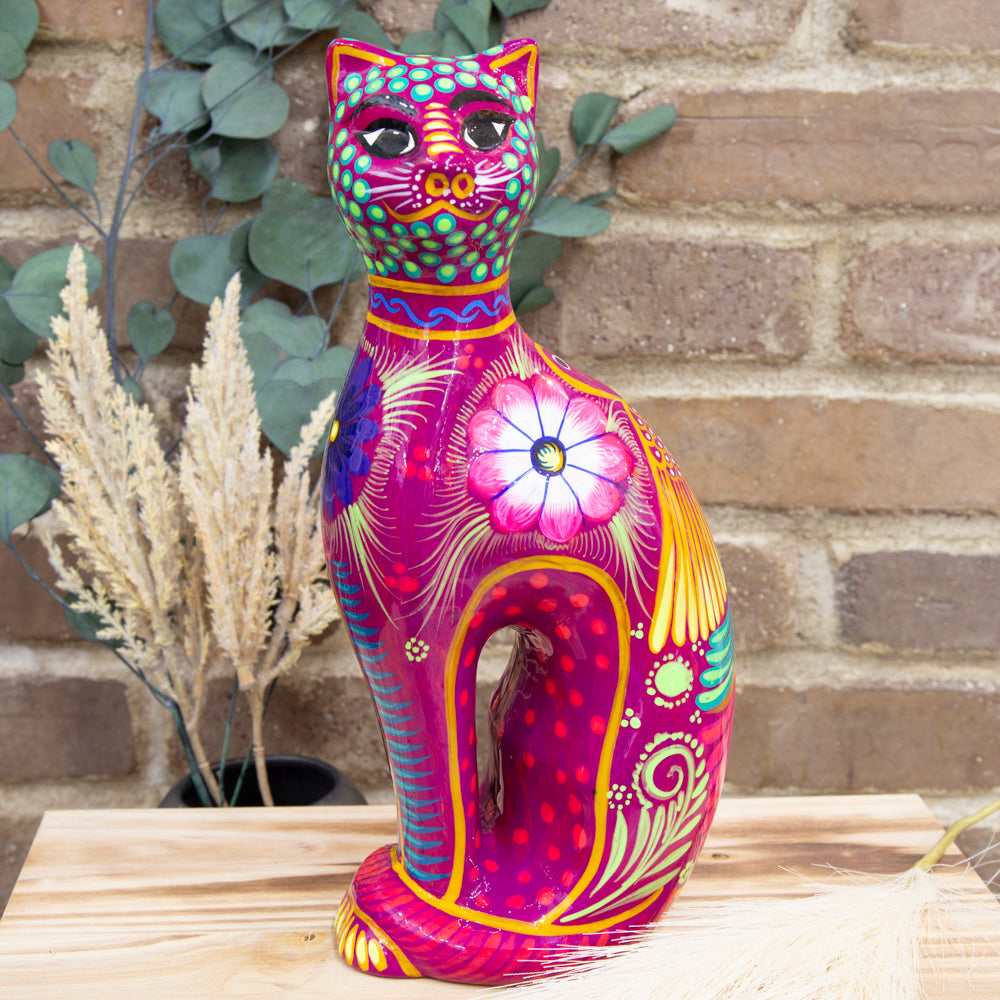 Hand-Painted Xalitla Cat Piggybank Sculpture