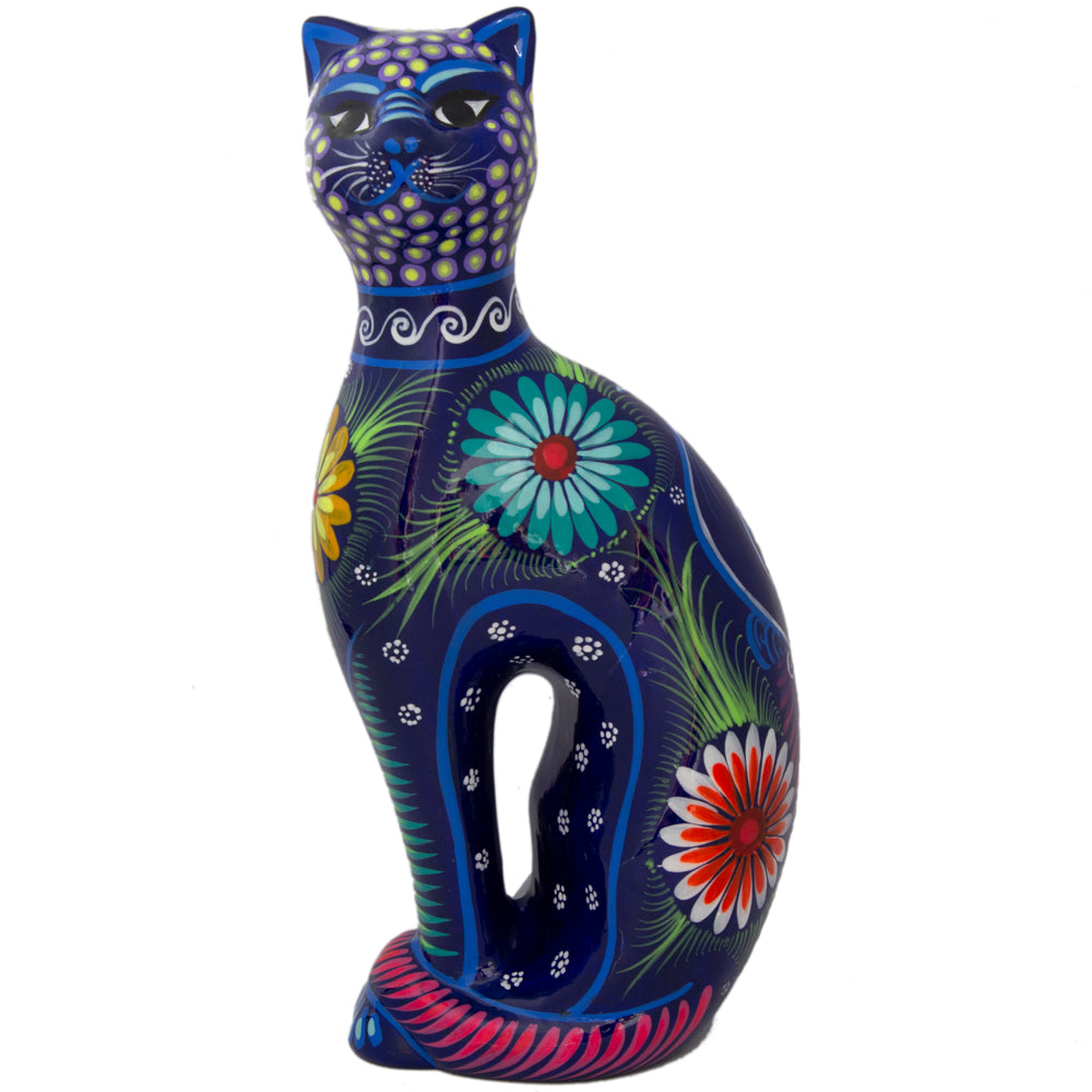 Hand-Painted Xalitla Cat Piggybank Sculpture