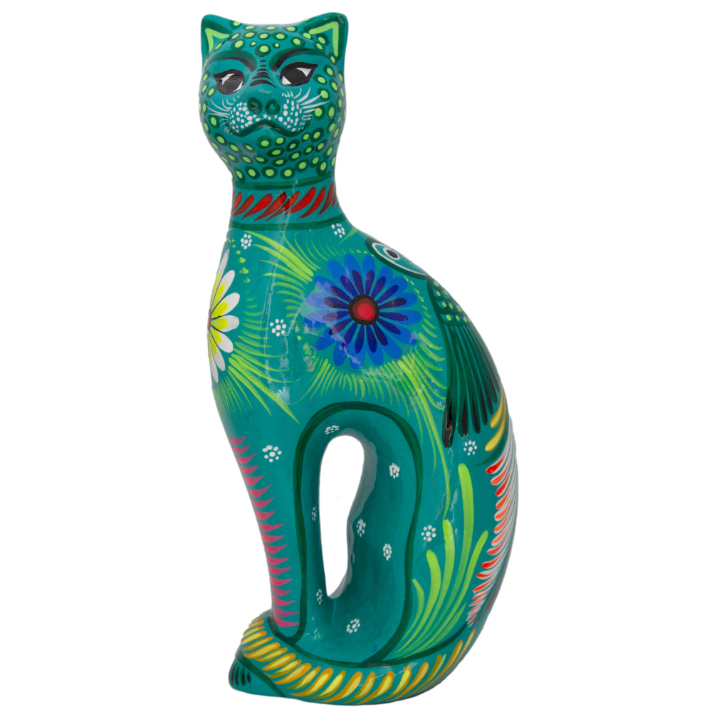 Hand-Painted Xalitla Cat Piggybank Sculpture