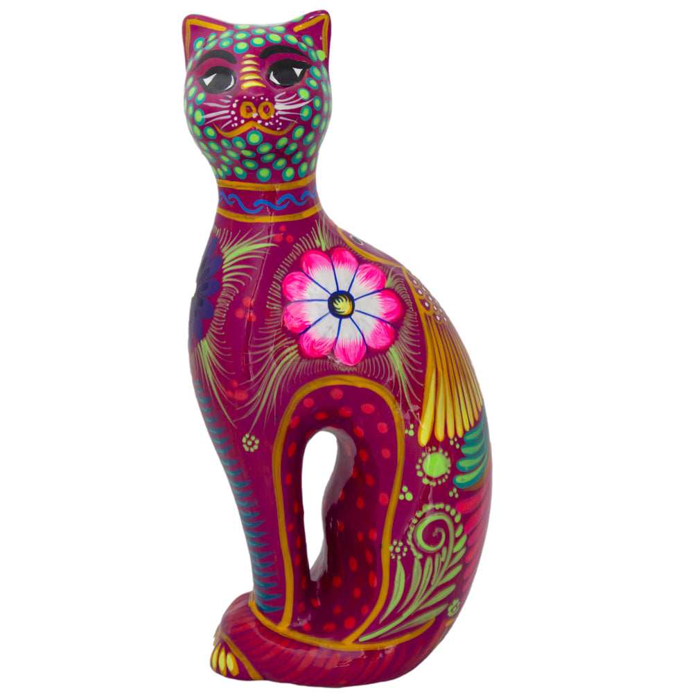 Hand-Painted Xalitla Cat Piggybank Sculpture