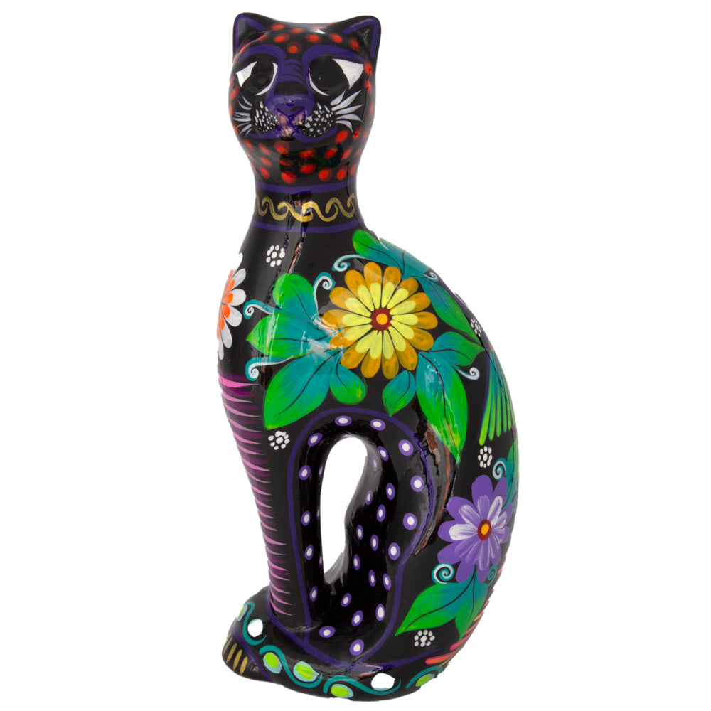 Hand-Painted Xalitla Cat Piggybank Sculpture