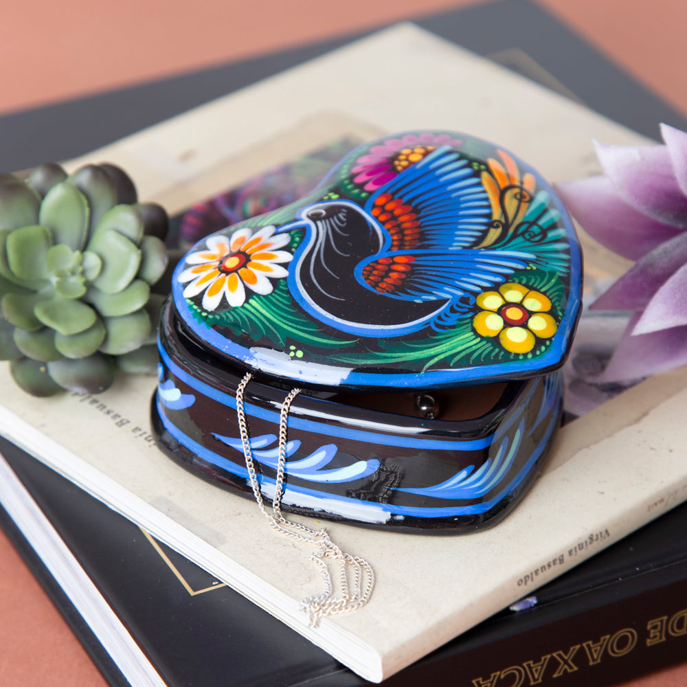 Hand-Painted Xalitla Clay Heart Trinket/Jewelry Box
