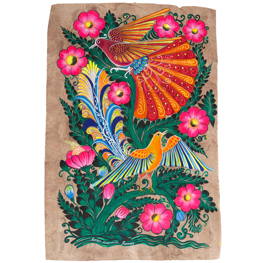 Hand-Painted Papel Amate Xalitla Painting by Rosa