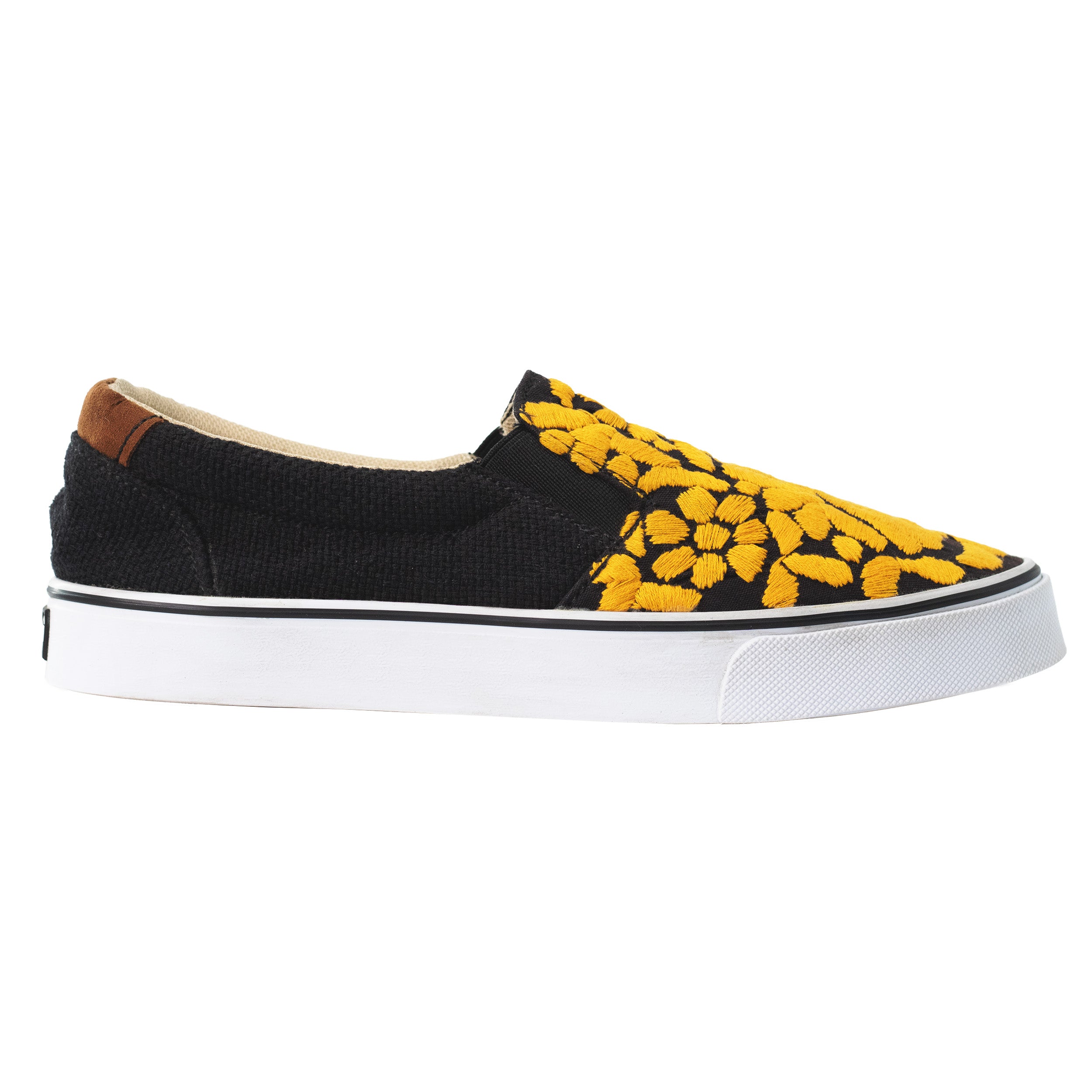 Black with Yellow Jalapa Embroidered Sneakers