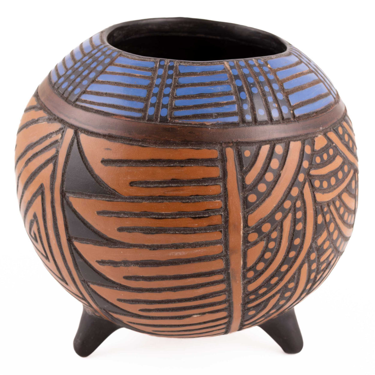 Zinapécuaro Hand-Carved Geometric Ceramic Sphere Tripod