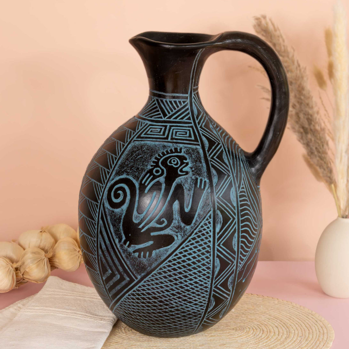 Zinapécuaro Carved Ceramic Water Pitcher
