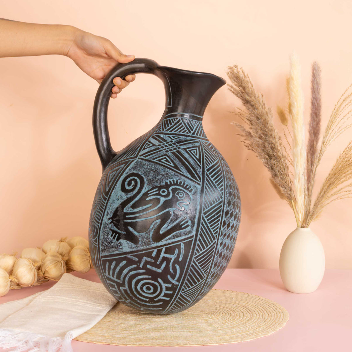 Zinapécuaro Carved Ceramic Water Pitcher