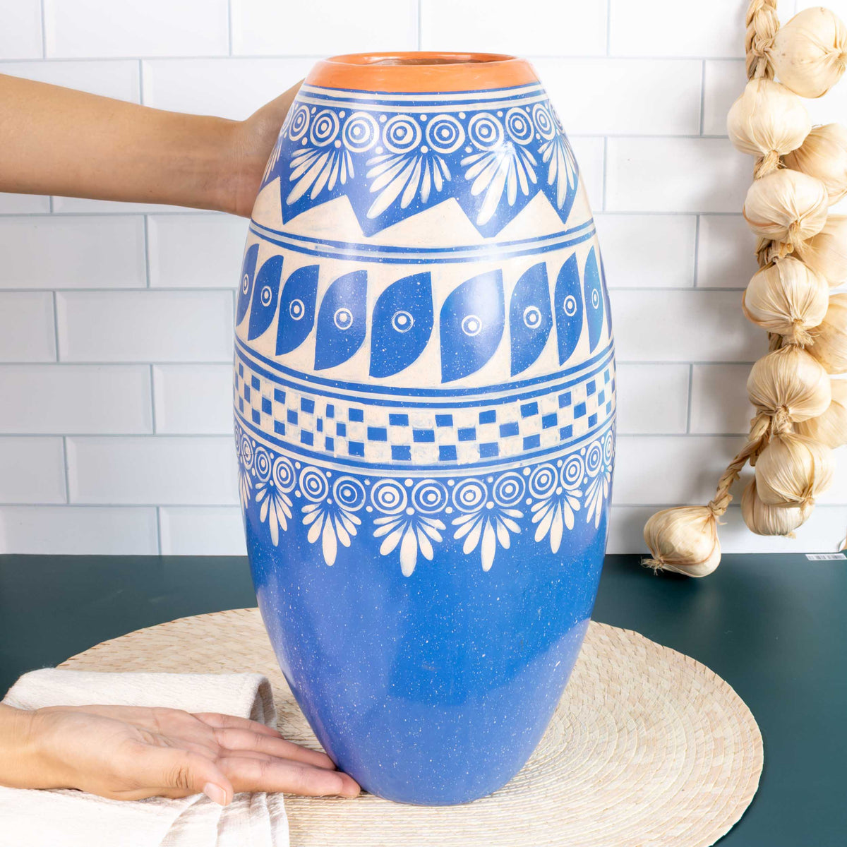 Zinapécuaro Blue Barril Ceramic Vase