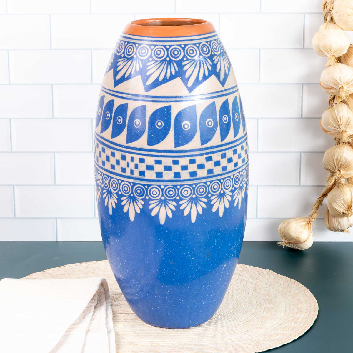 Zinapécuaro Blue Barril Ceramic Vase