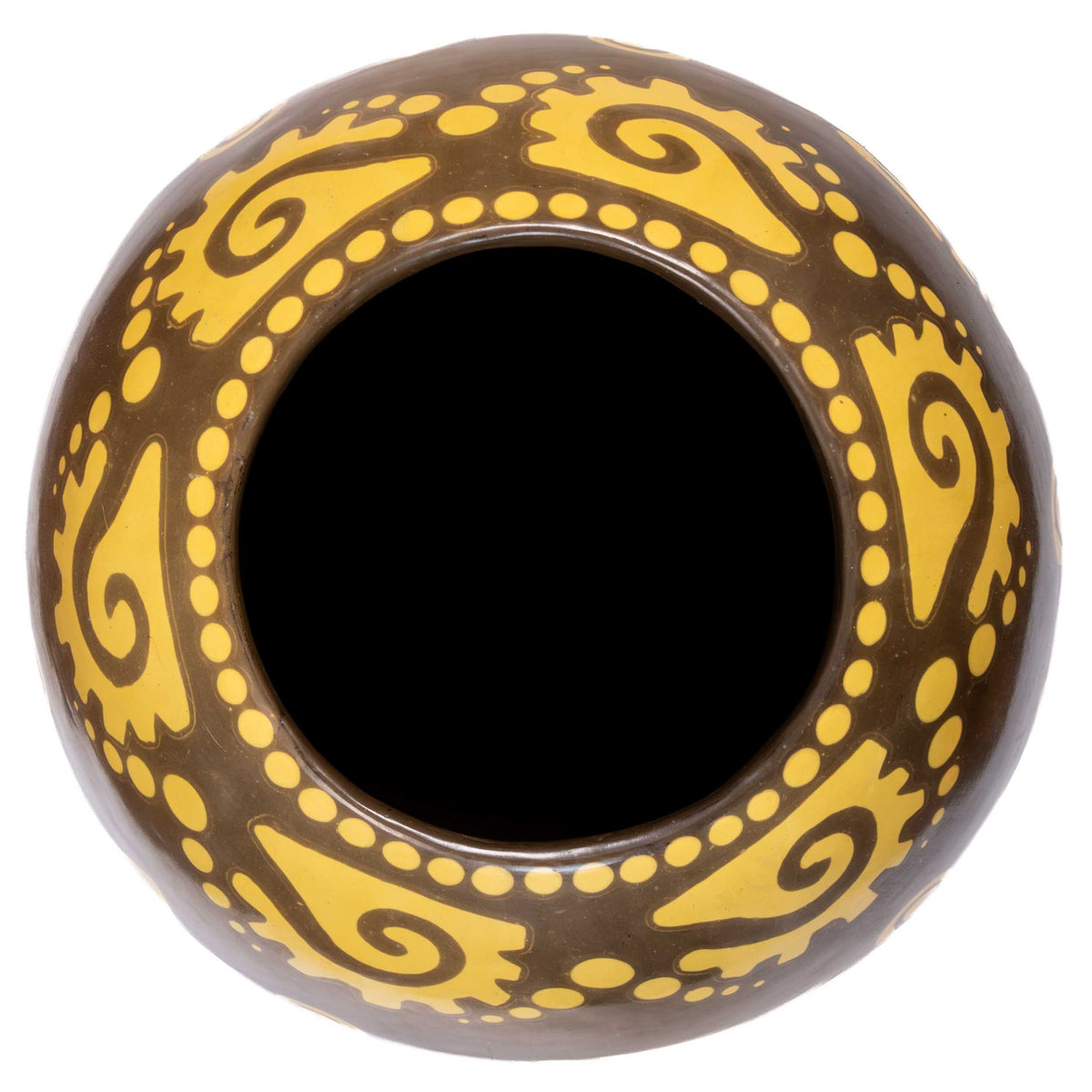 Zinapécuaro Large Oval Ceramic Vase with Yellow Petroglyphs