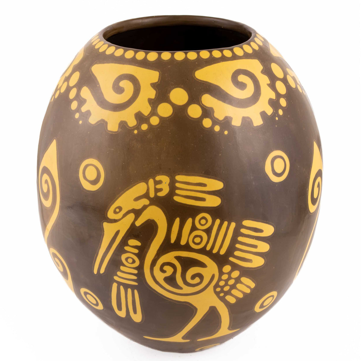 Zinapécuaro Large Oval Ceramic Vase with Yellow Petroglyphs