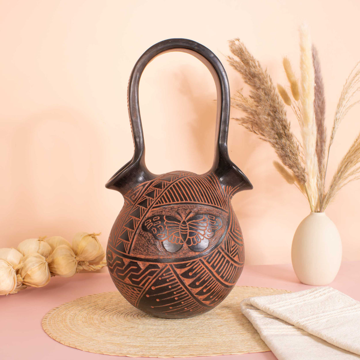 Zinapécuaro Hand-Carved Ollita de Matrimonio Ceramic Vases