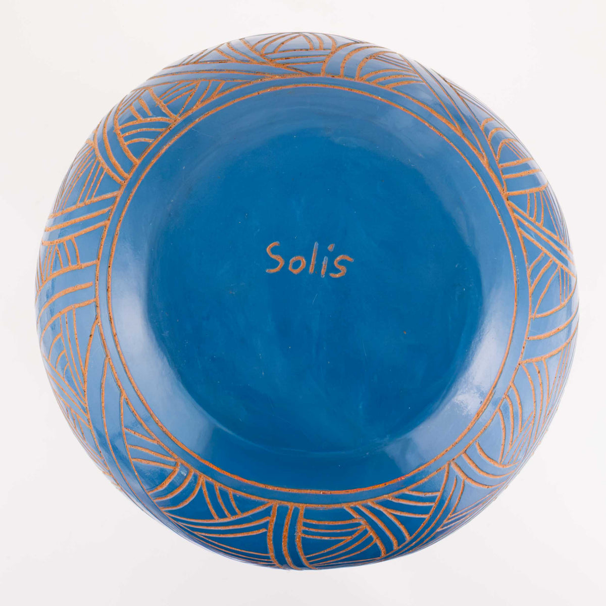Zinapécuaro Hand-Carved Blue Dancing Geometric Vase