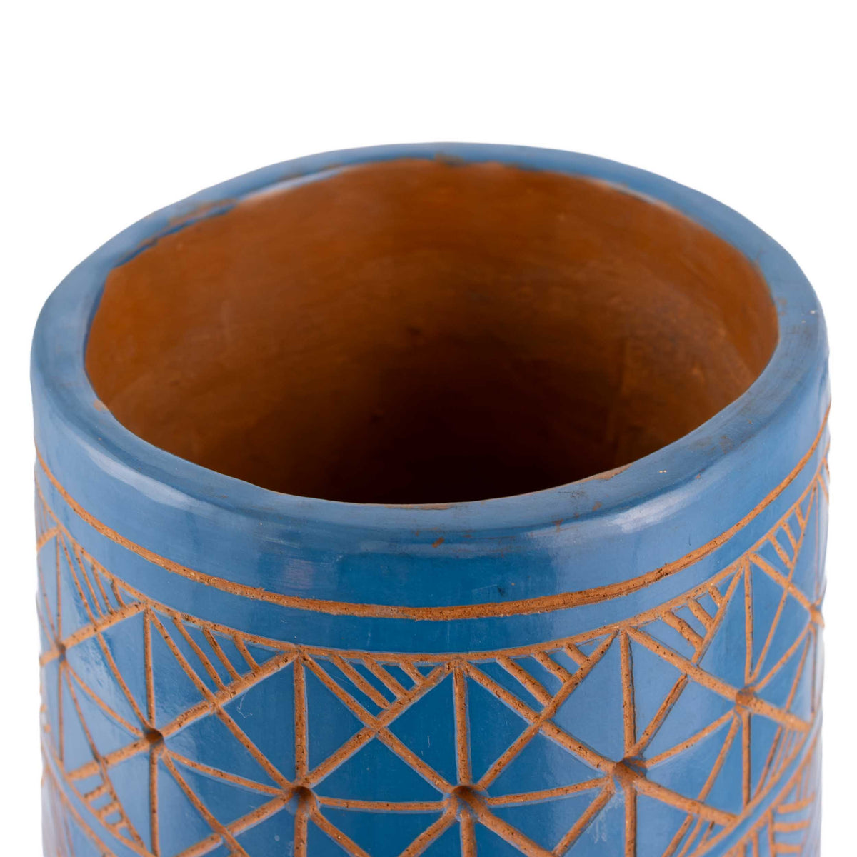 Zinapécuaro Hand-Carved Blue Dancing Geometric Vase