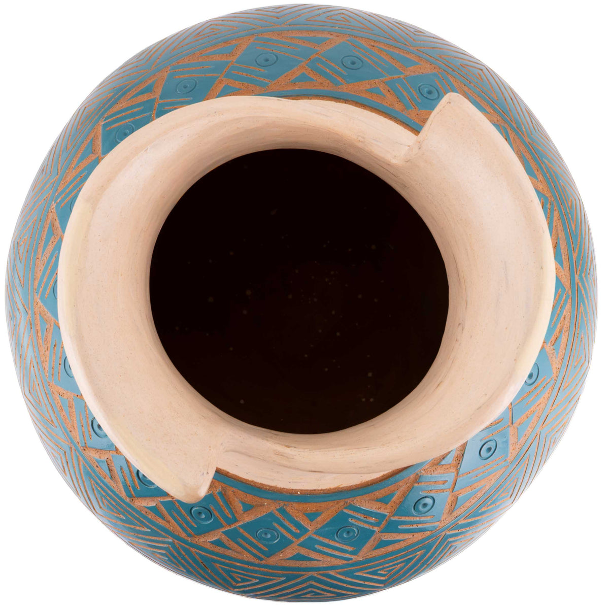 Zinapécuaro Hand-Carved Ceramic Olla Vase with Triangular Spirals