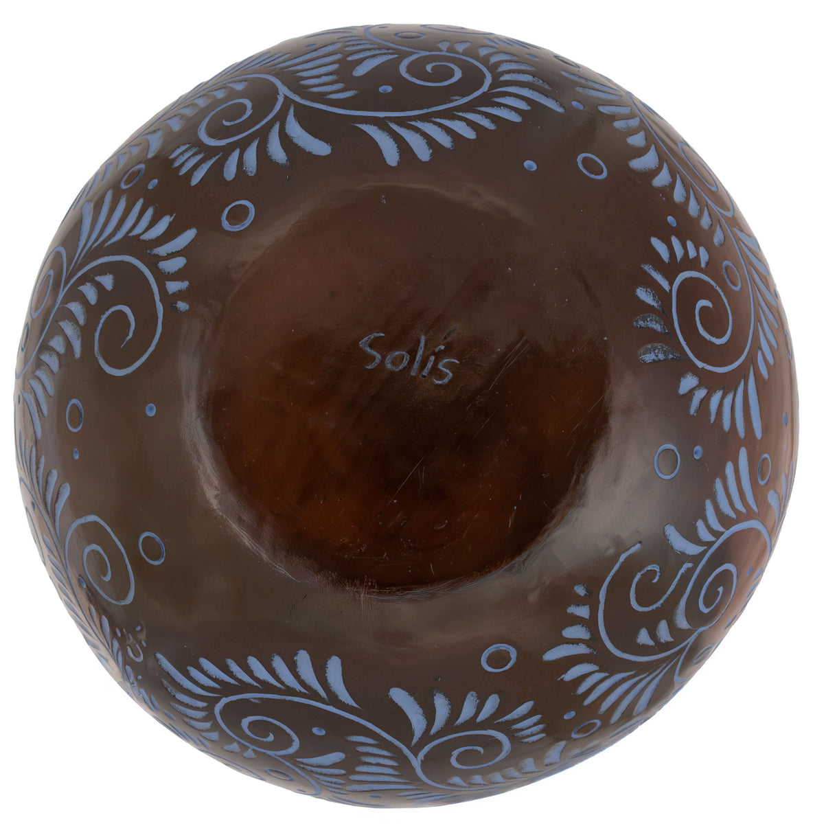 Zinapécuaro Hand-Carved Blue Floral Ceramic Sphere Vase
