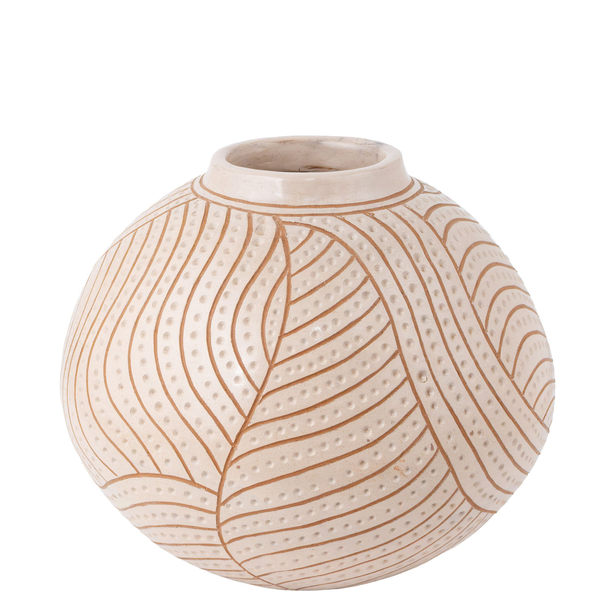 Zinapécuaro Hand-Carved White Ceramic Sphere Vase