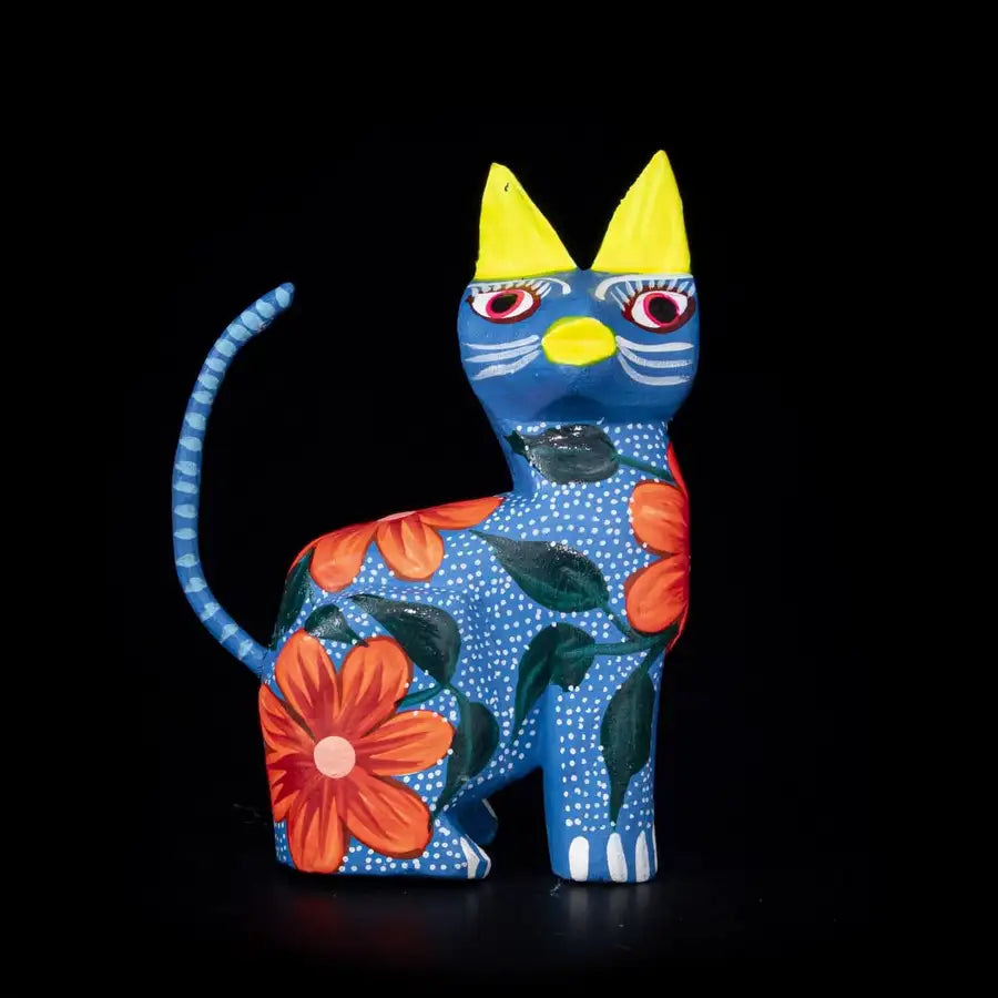 Large Hand Painted Sitting Cat Wooden Figurine