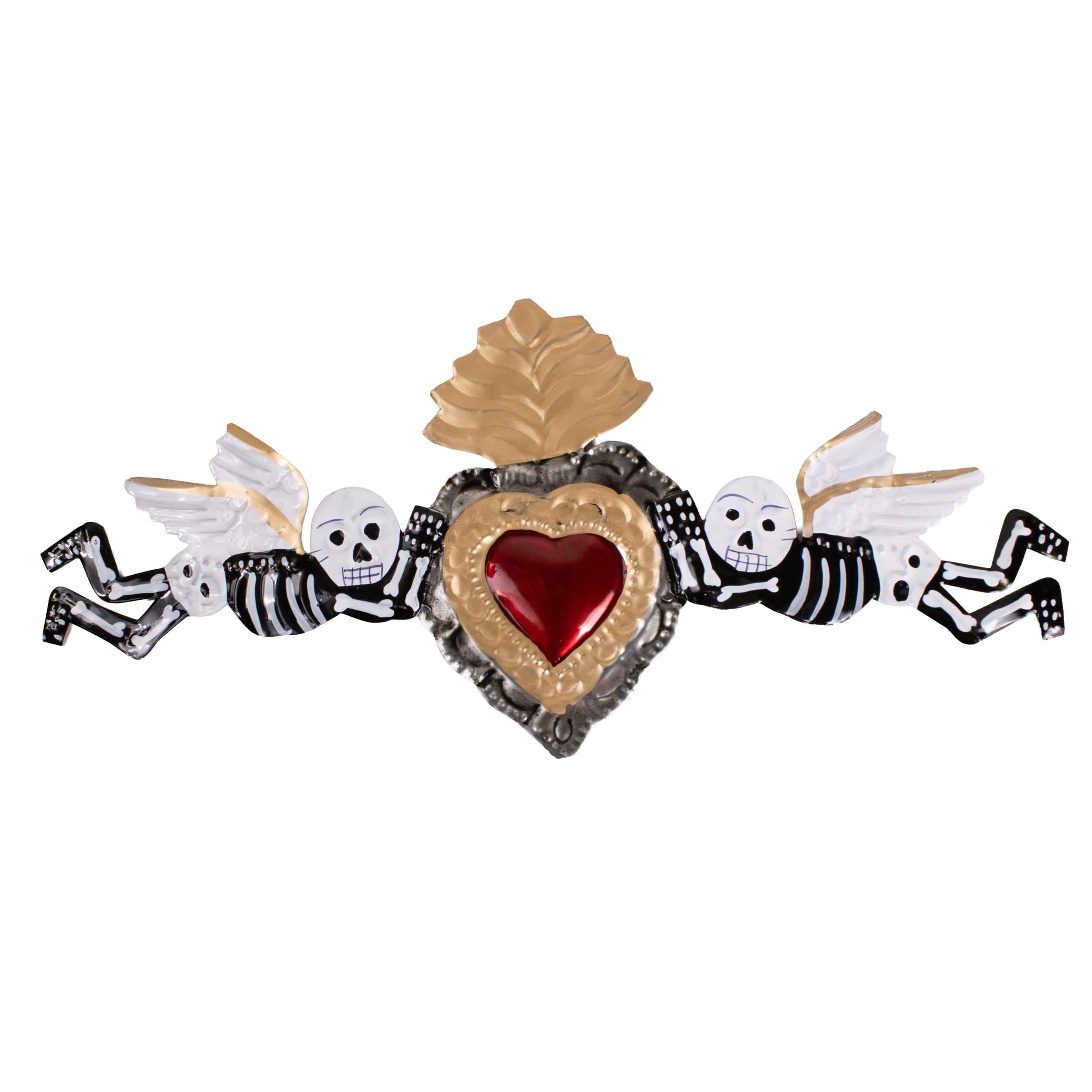 Winged Calacas Mexican Milagro Tin Ornament