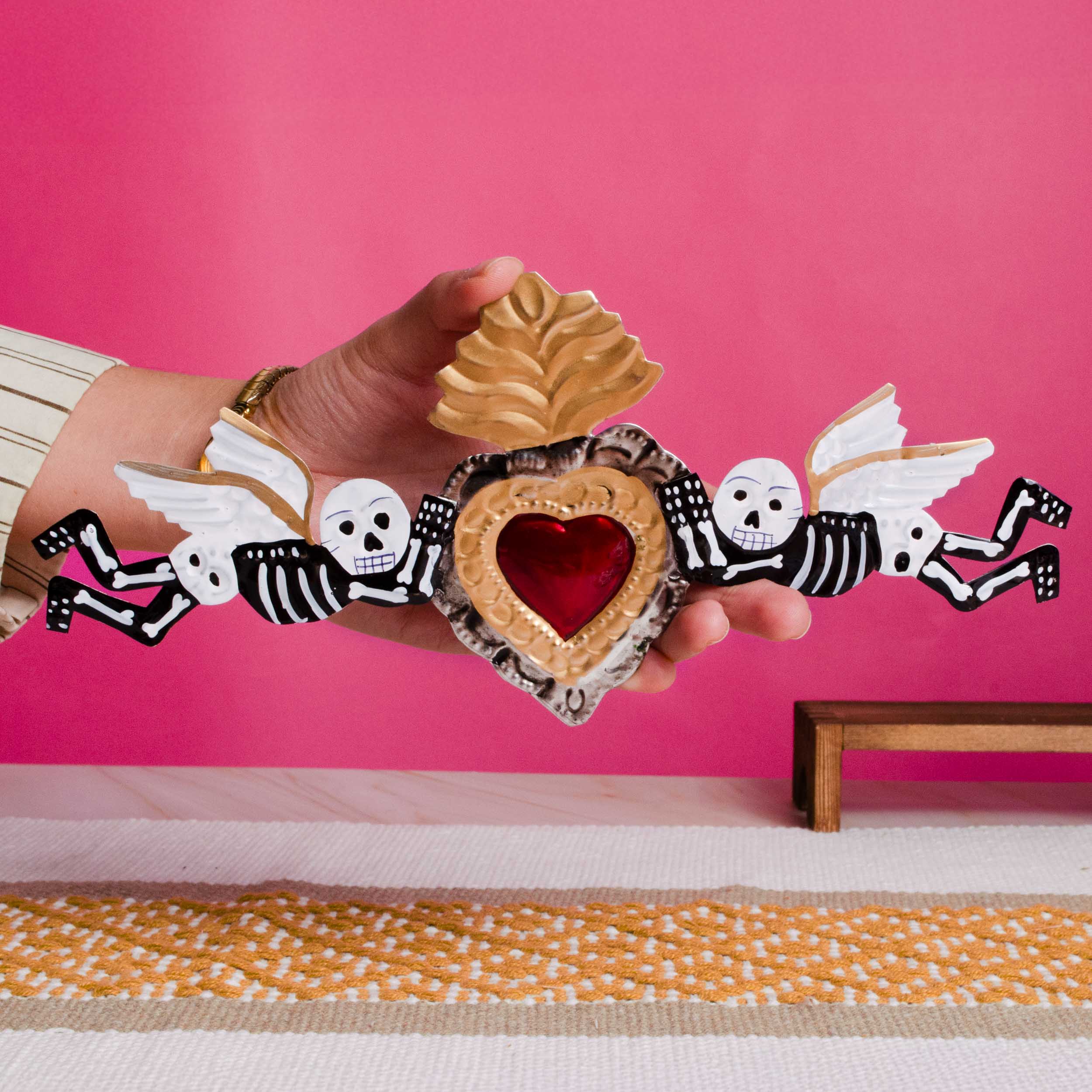 Winged Calacas Mexican Milagro Tin Ornament