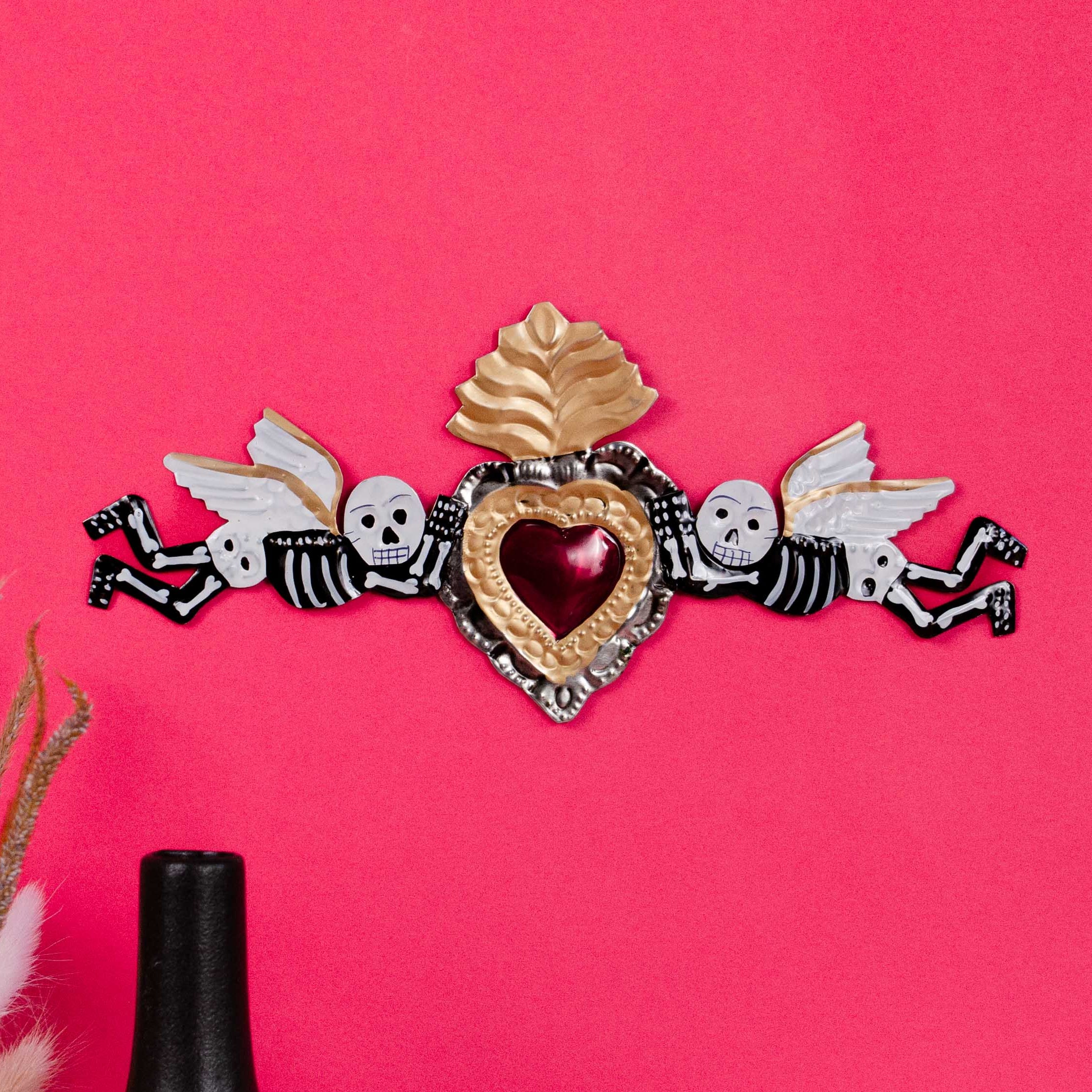 Winged Calacas Mexican Milagro Tin Ornament