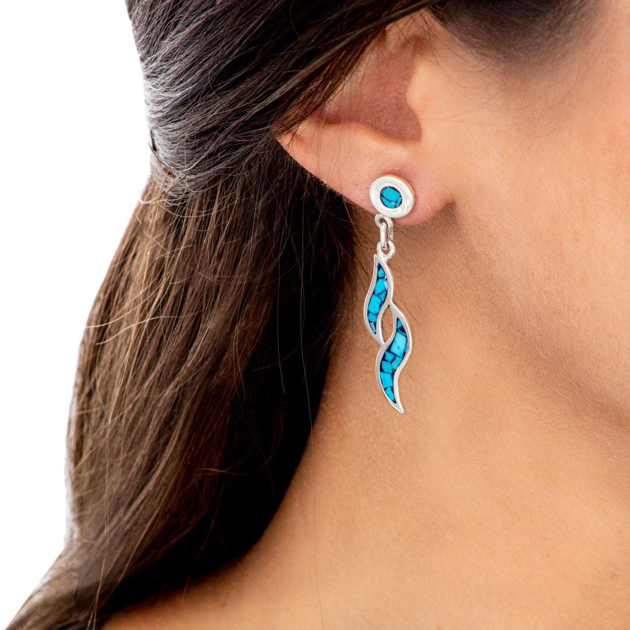Sterling Silver Framed Swirl and Faux Stone Earrings
