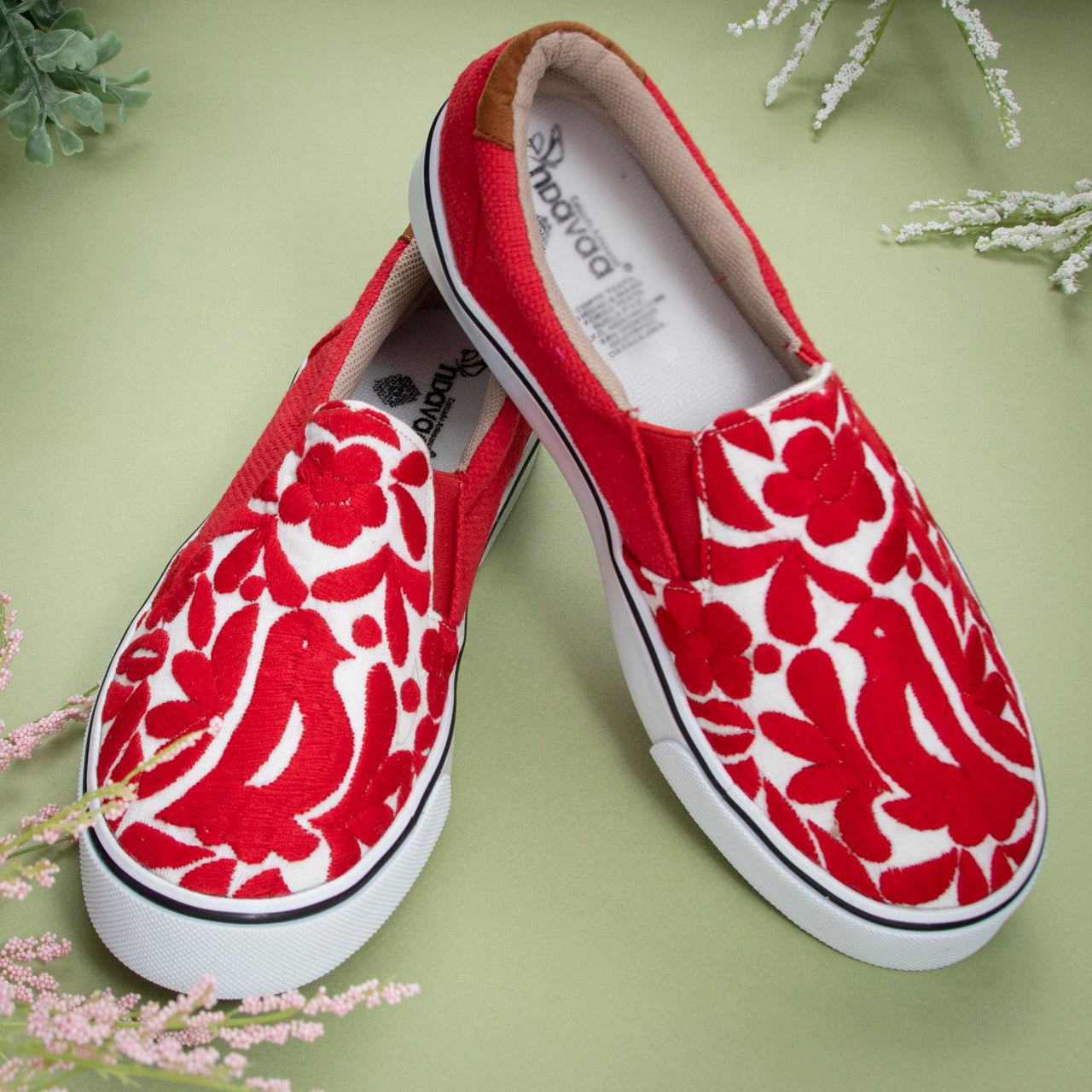 Red Jalapa Embroidered Artisanal Slip-On Sneakers Lolo Mexican