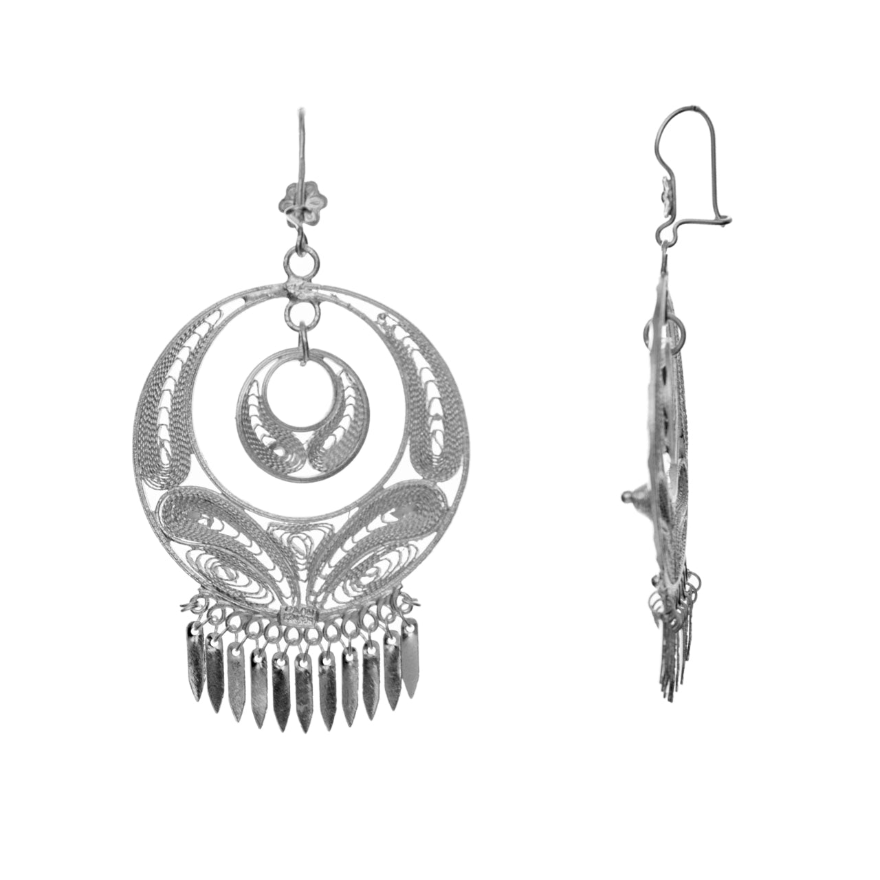 Sterling Silver Large Round Folkloric Filigree Earrings