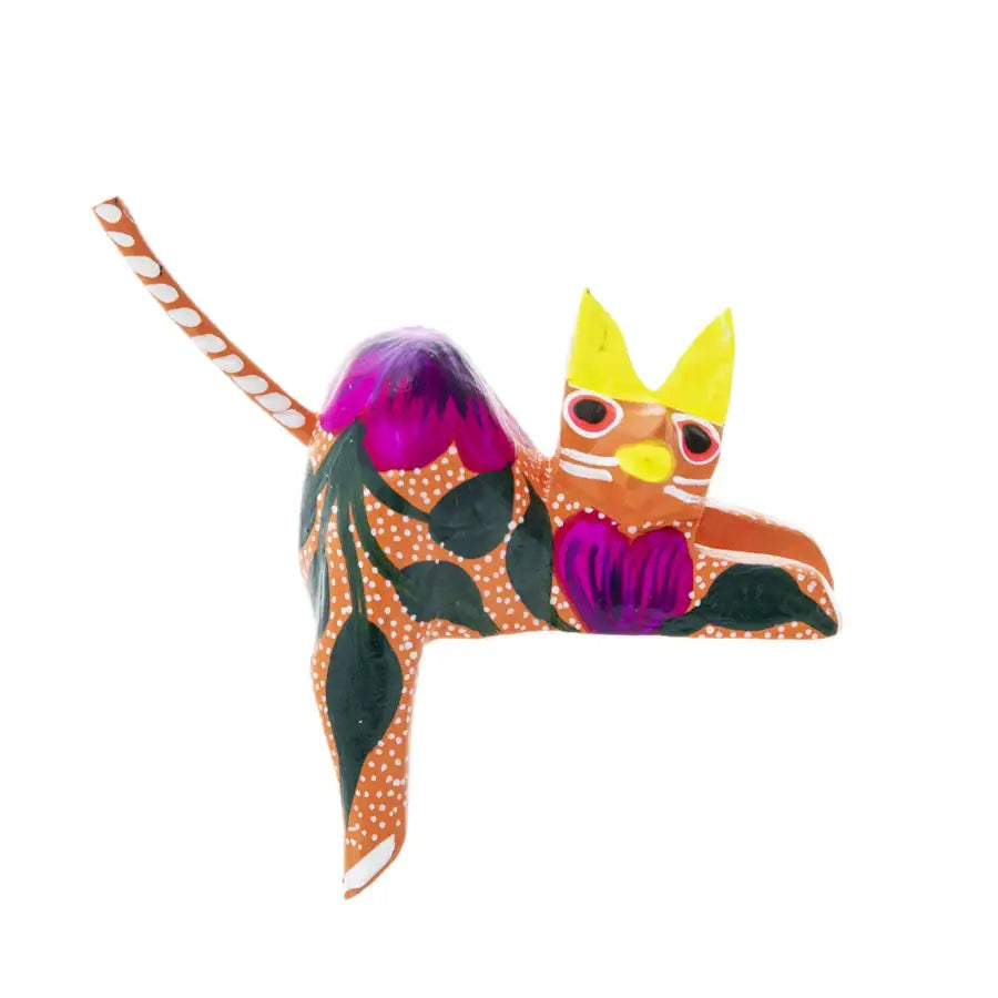 Hand Painted and Carved Hanging Cat Wooden Figurine Alebrije - 12