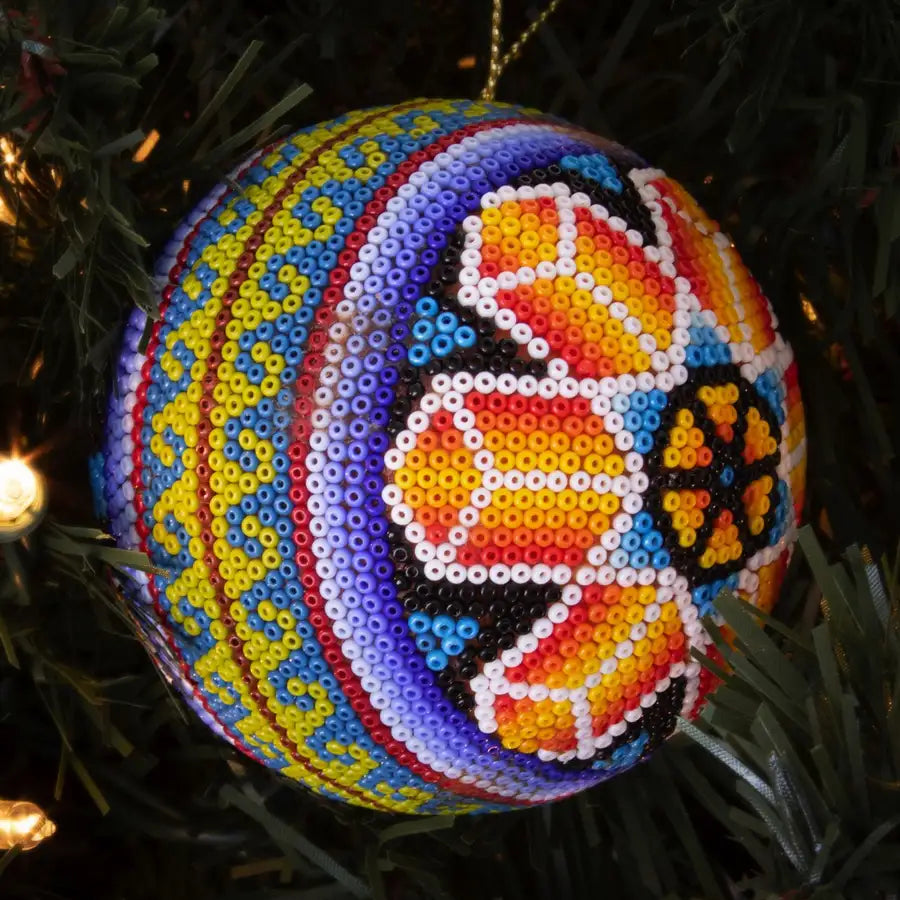 Huichol Art Round Beaded Christmas Ornament